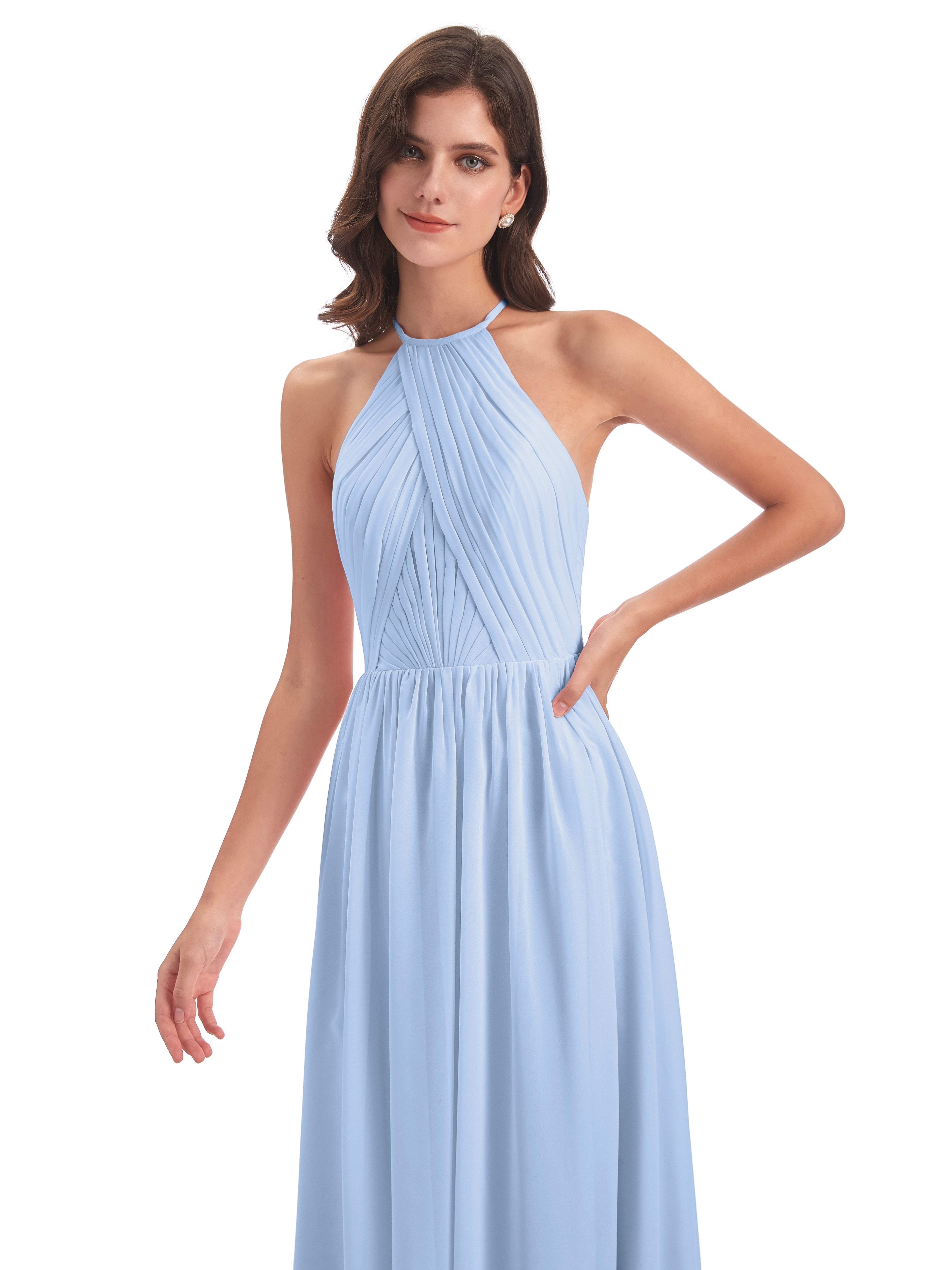 Robe De Demoiselle D'Honneur Brume Dos Ouvert Licou Mousseline Robes Demoiselle D'Honneur