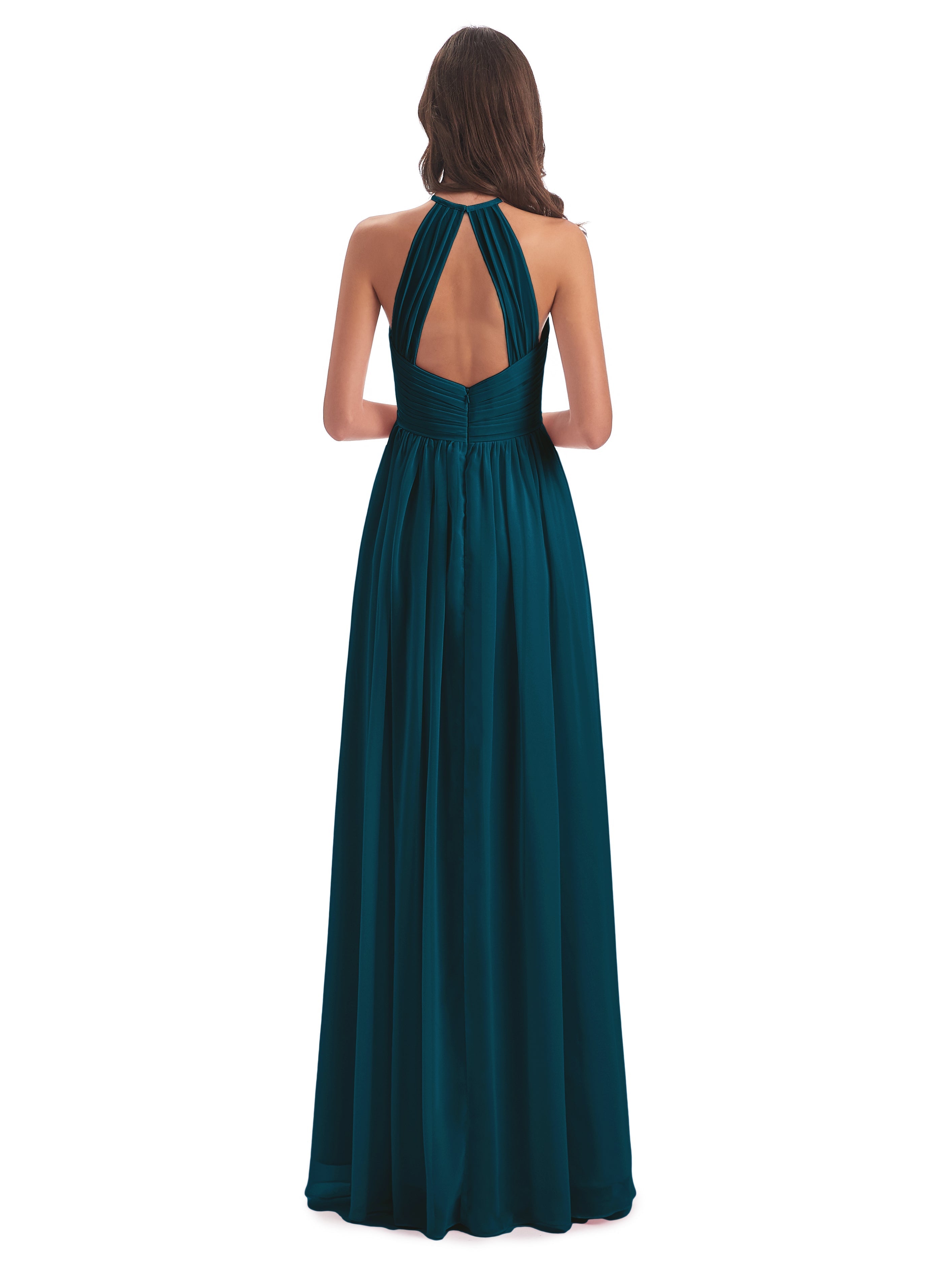 Robes De Demoiselle D'Honneur Bleu Encre Dos Ouvert Licou Mousseline Robes Demoiselle D'Honneur