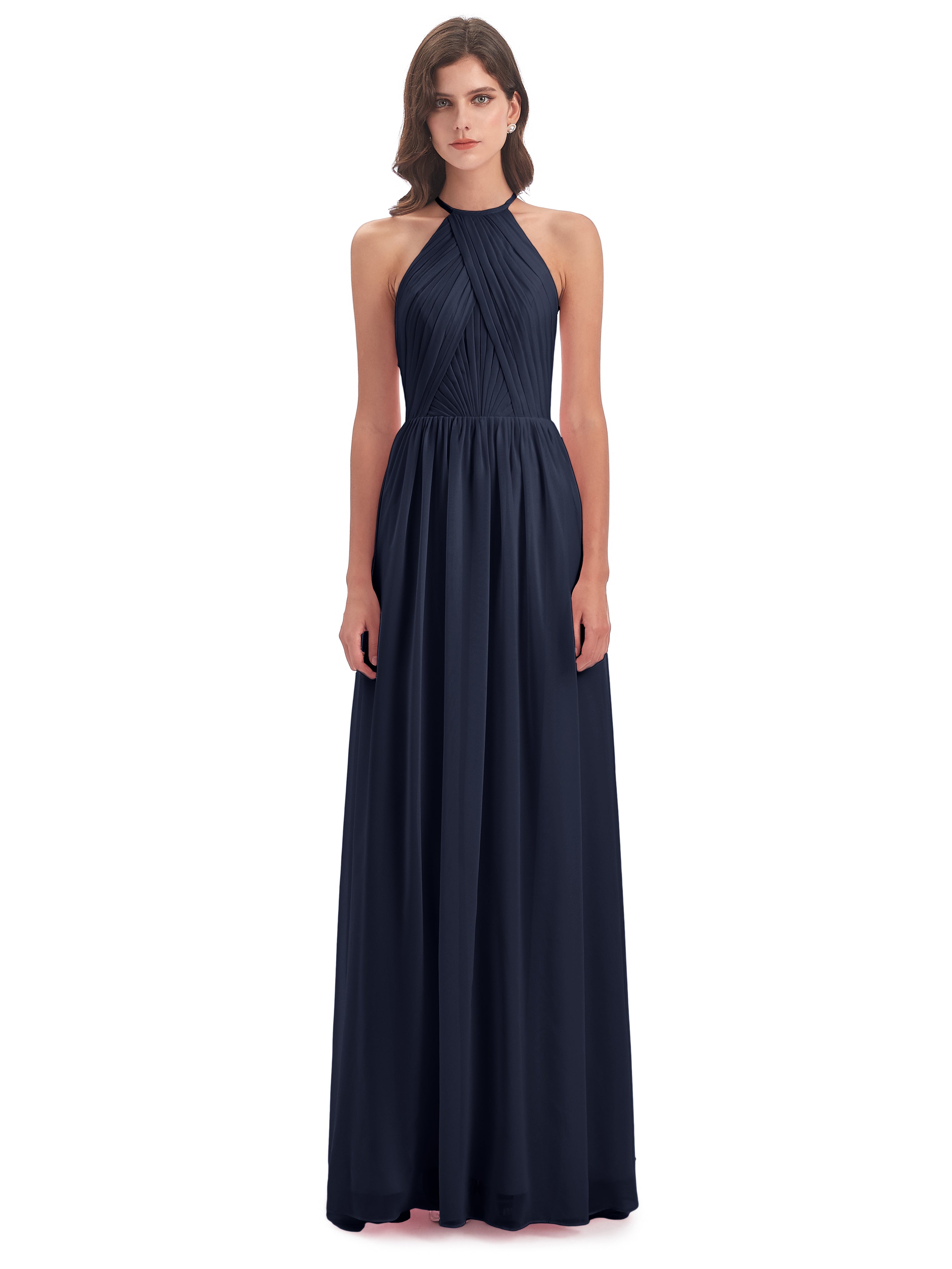Robe Demoiselle Dhonneur Bleu Marine Dos Ouvert Licou Mousseline Robes Demoiselle D'Honneur