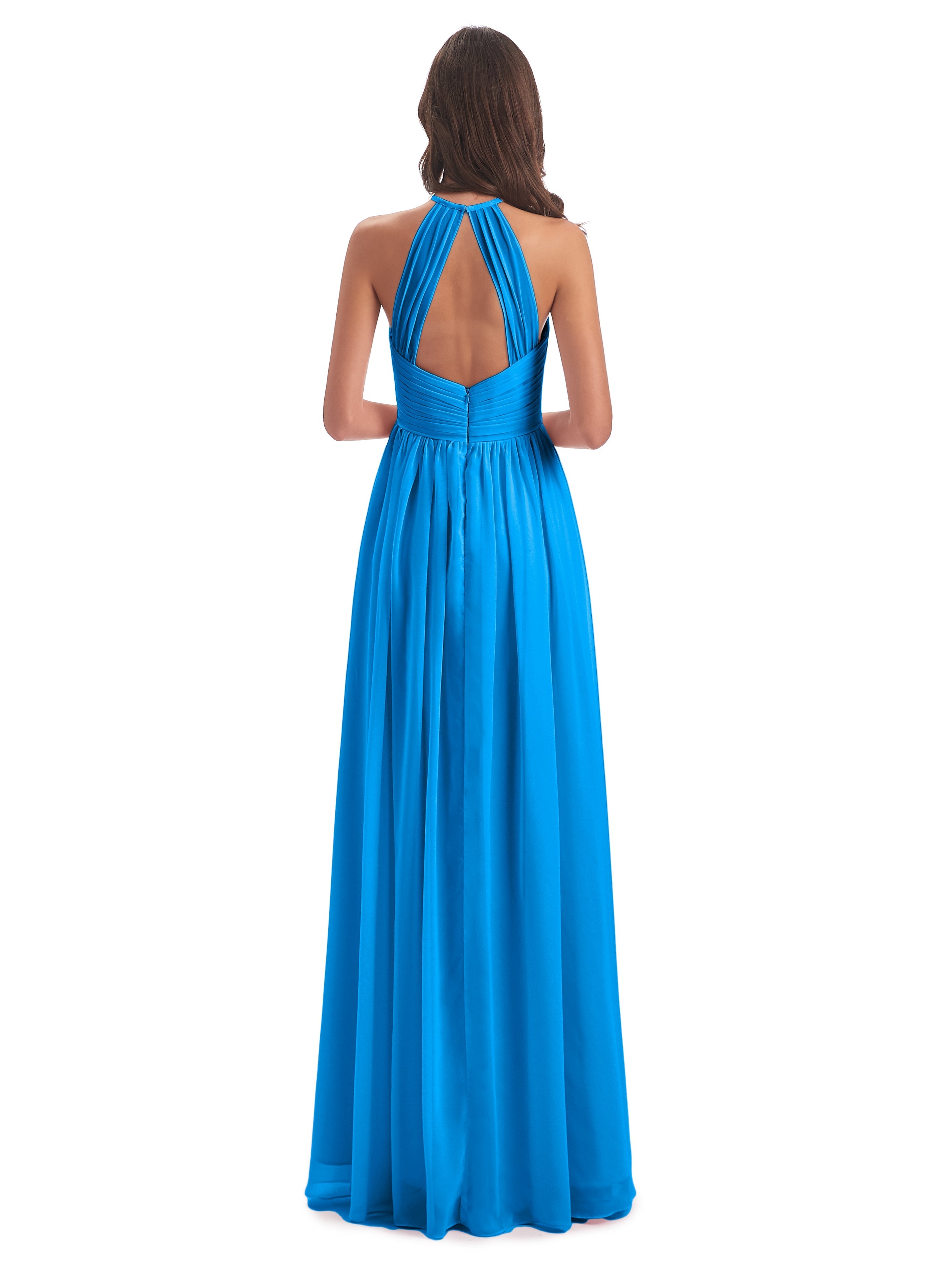 Robes De Demoiselle D'Honneur Bleu Océan Dos Ouvert Licou Mousseline Robes Demoiselle D'Honneur