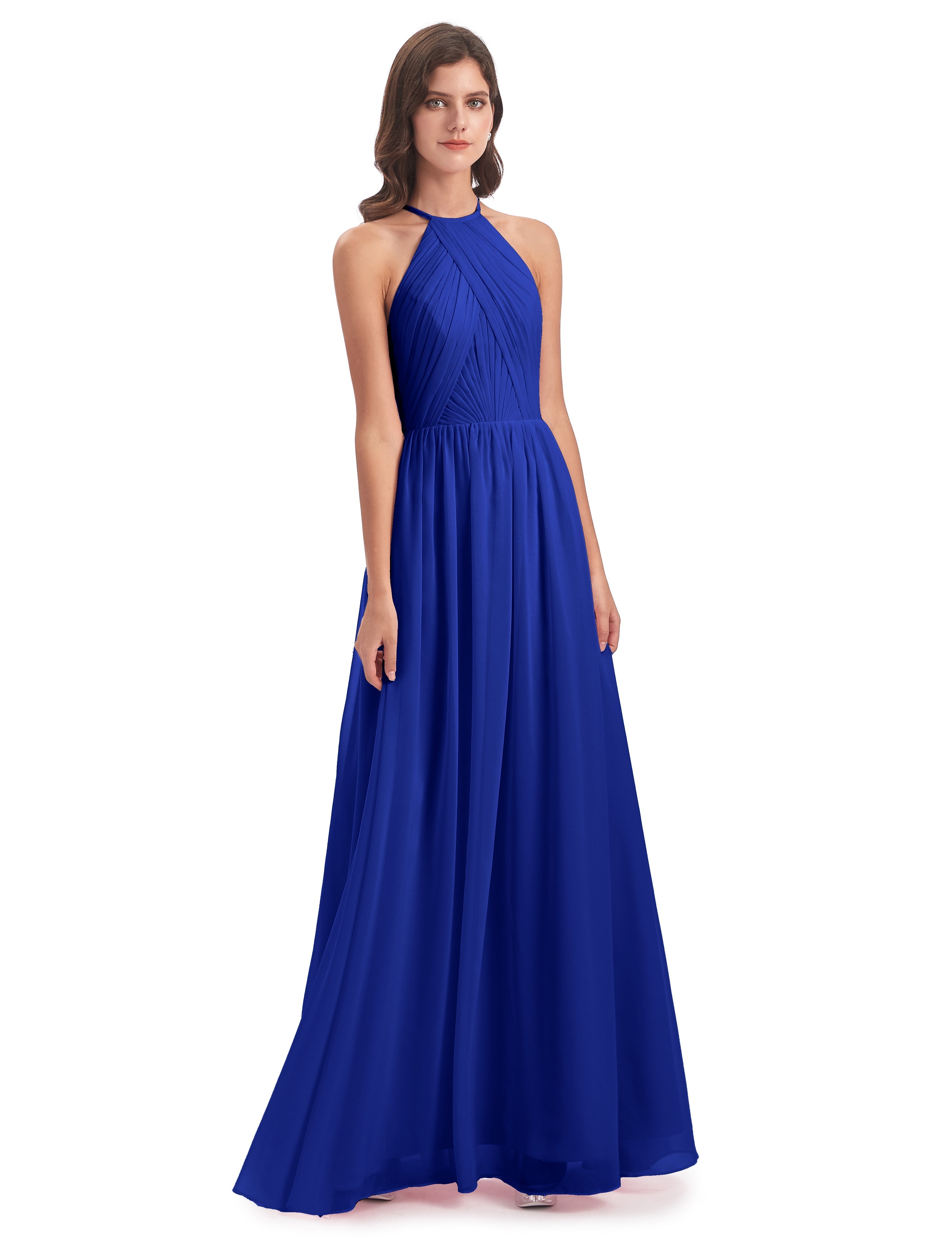 Demoiselle D Honneur Bleu Roi Dos Ouvert Licou Mousseline Robes Demoiselle D'Honneur