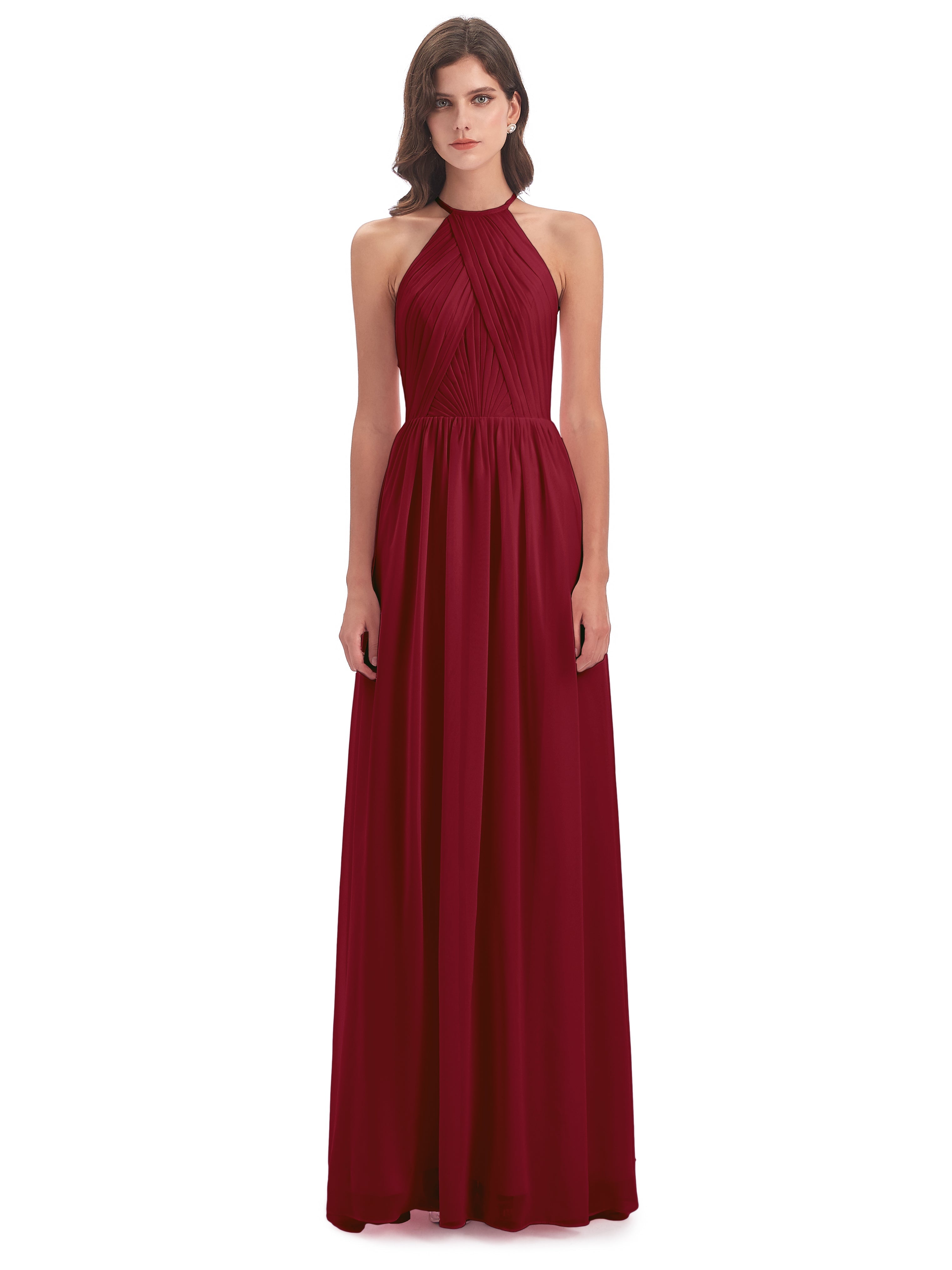 Demoiselle D Honneur Bordeaux Dos Ouvert Licou Mousseline Robes Demoiselle D'Honneur