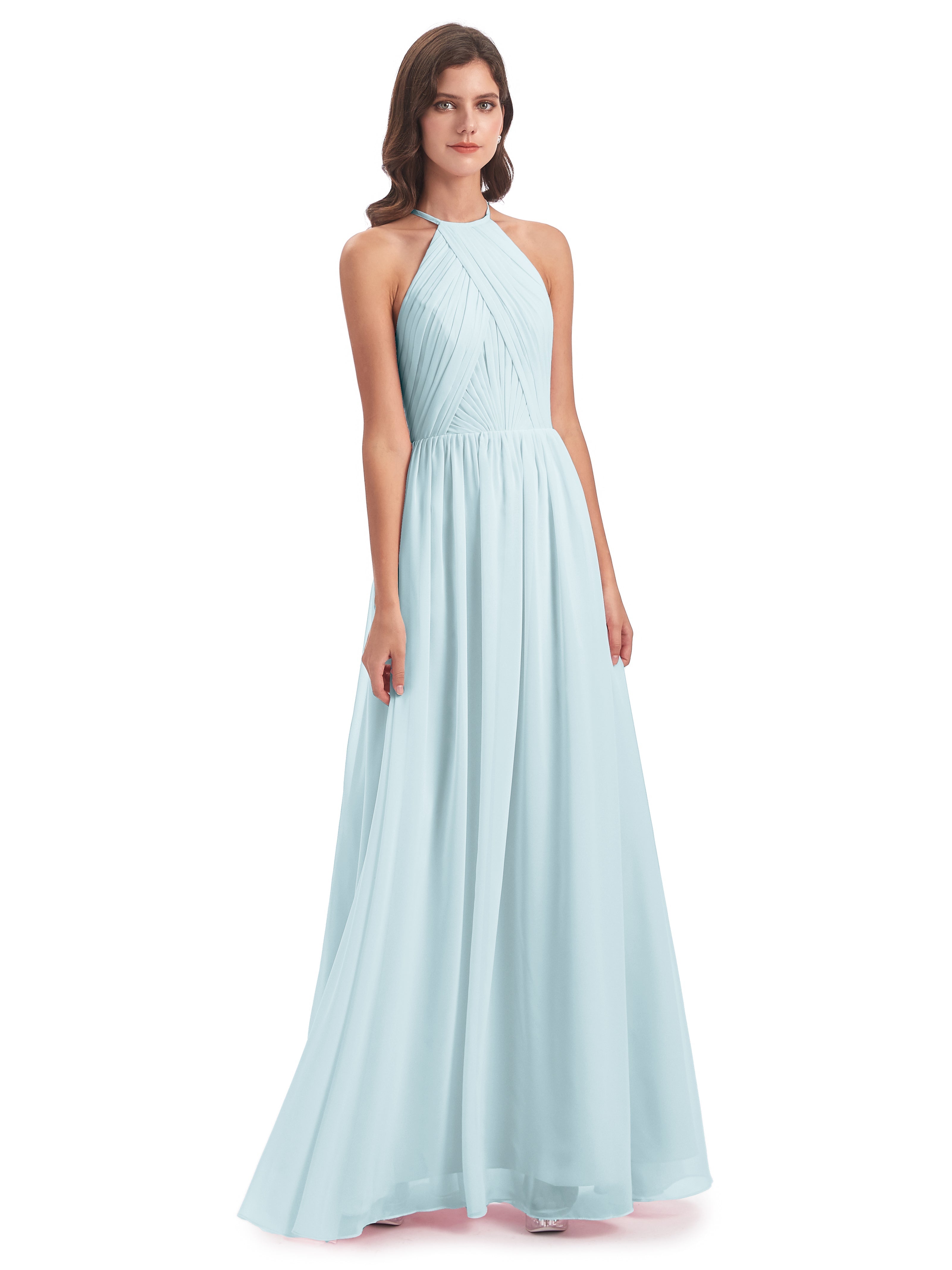 Robe De Demoiselle D'Honneur Brume Dos Ouvert Licou Mousseline Robes Demoiselle D'Honneur