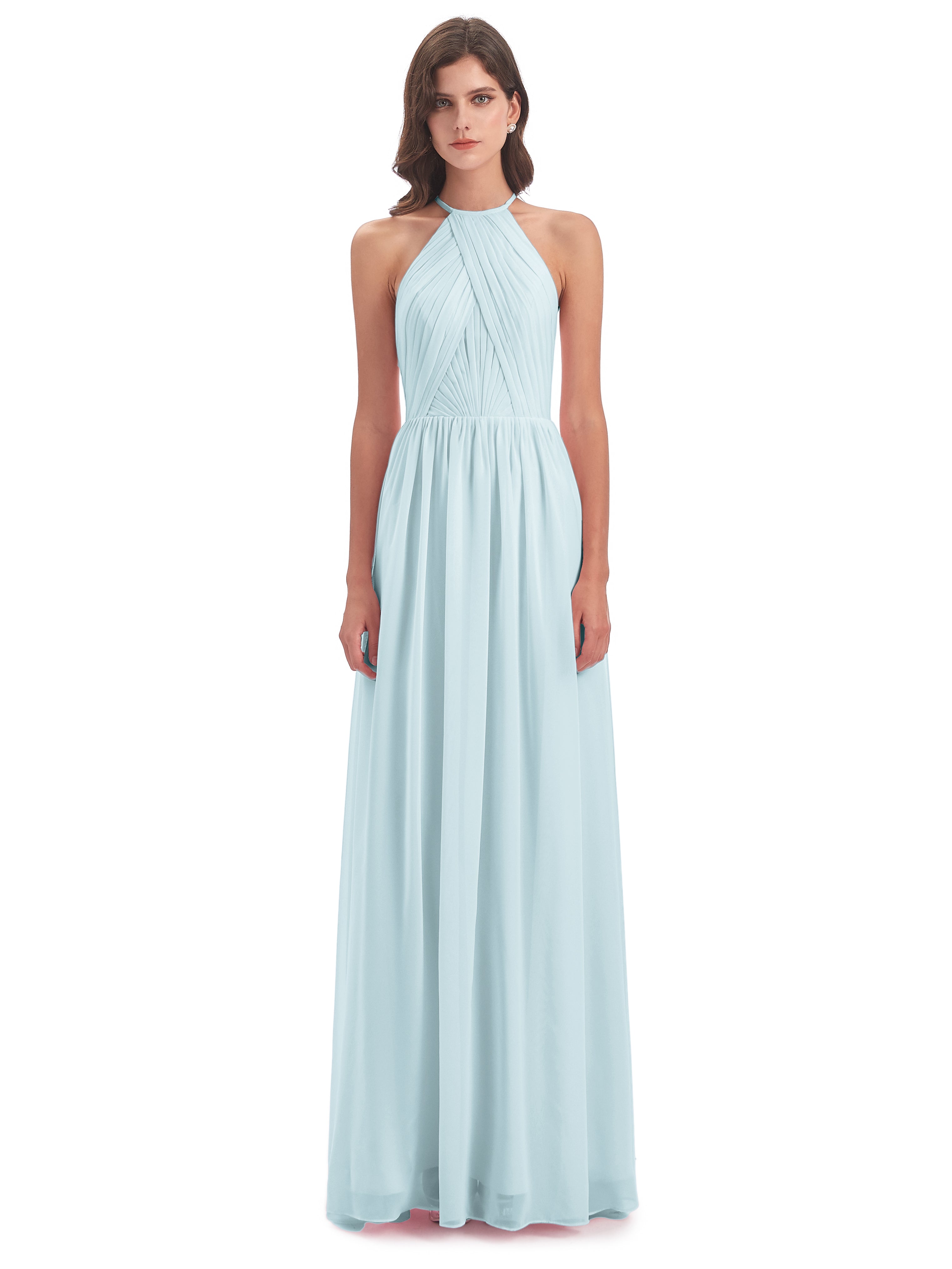 Robe De Demoiselle D'Honneur Brume Dos Ouvert Licou Mousseline Robes Demoiselle D'Honneur