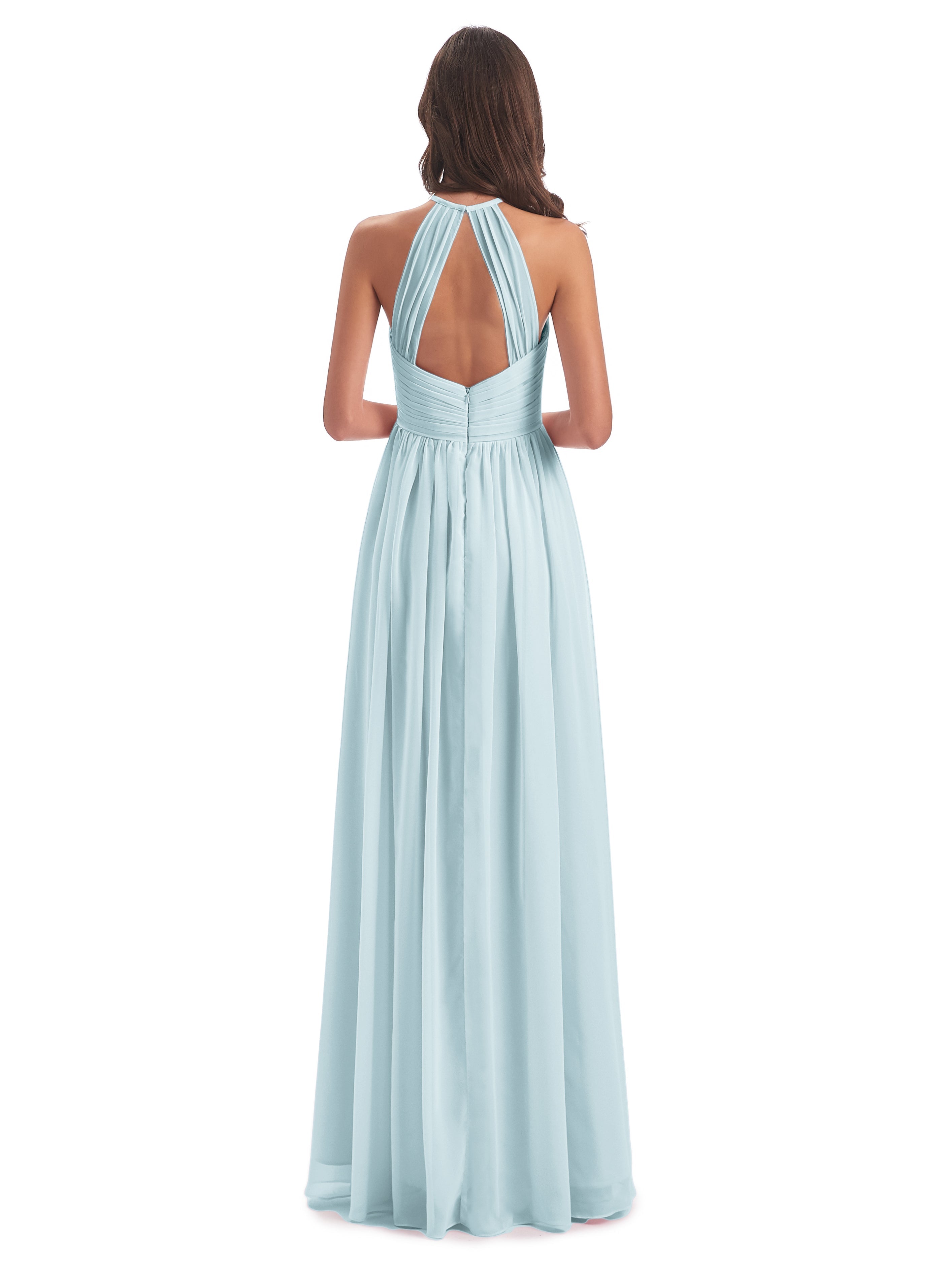 Robe De Demoiselle D'Honneur Brume Dos Ouvert Licou Mousseline Robes Demoiselle D'Honneur