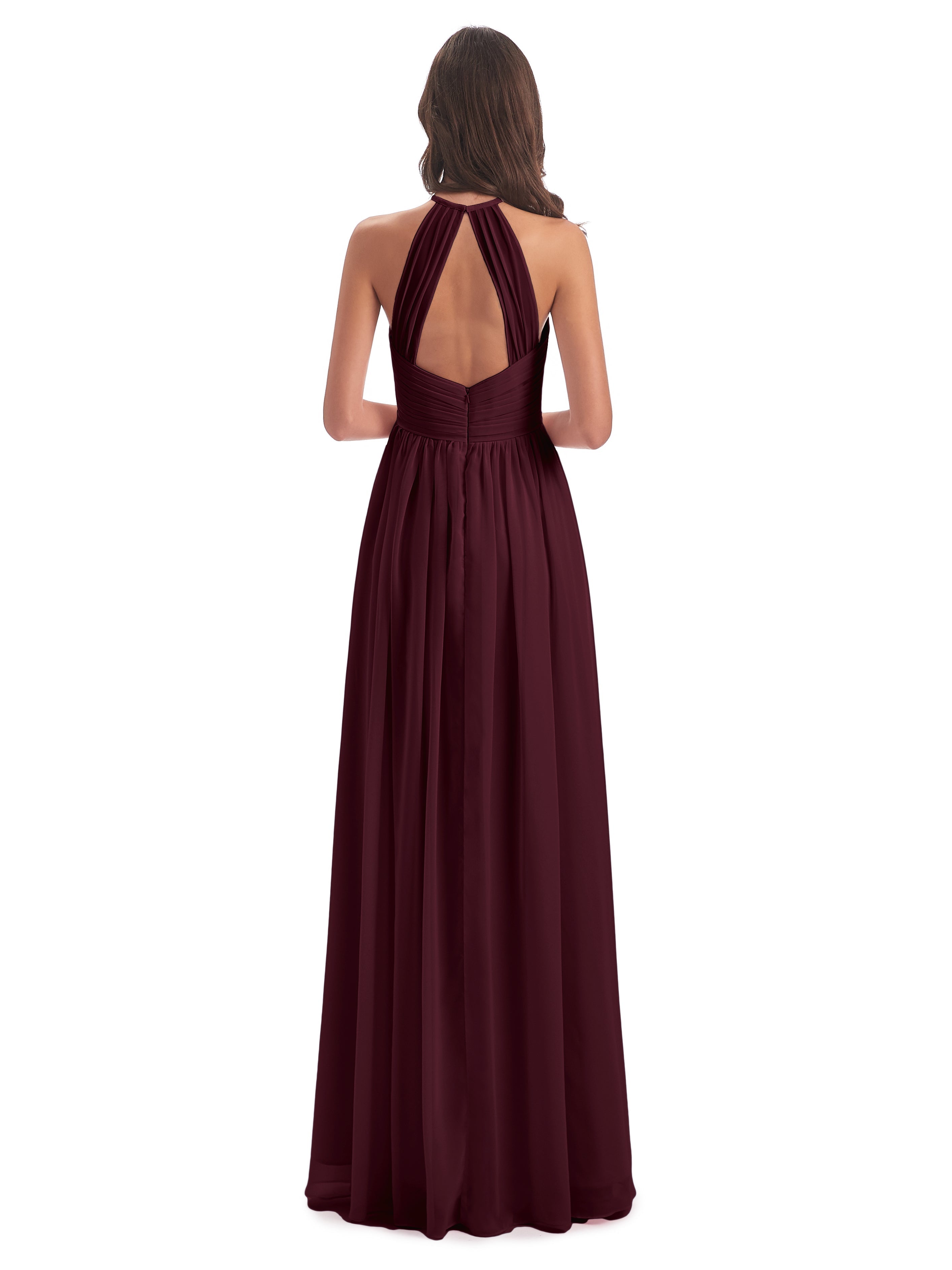 Robes De Demoiselle D'Honneur Cabernet Dos Ouvert Licou Mousseline Robes Demoiselle D'Honneur