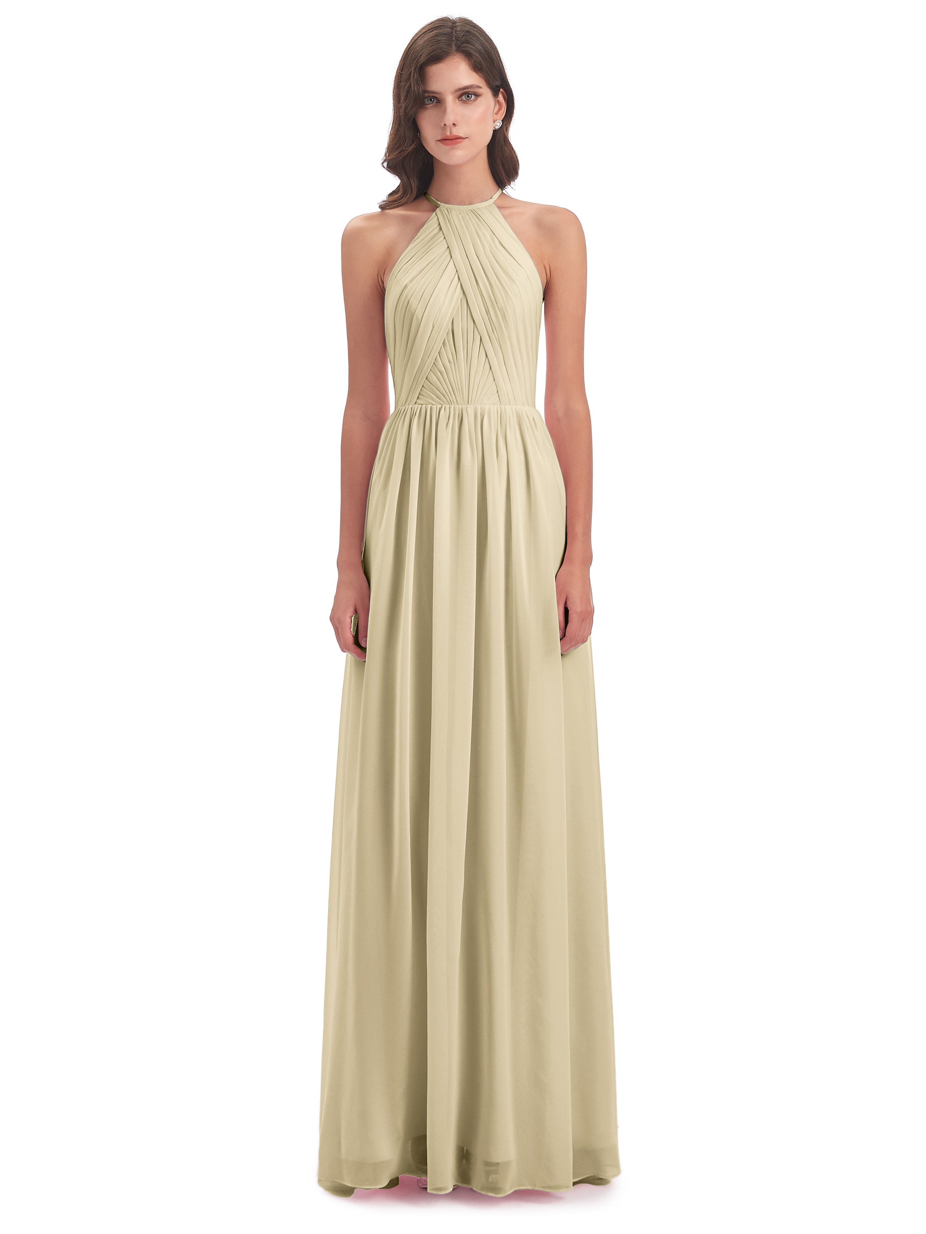 Robes Demoiselle D Honneur Champagne Dos Ouvert Licou Mousseline Robes Demoiselle D'Honneur