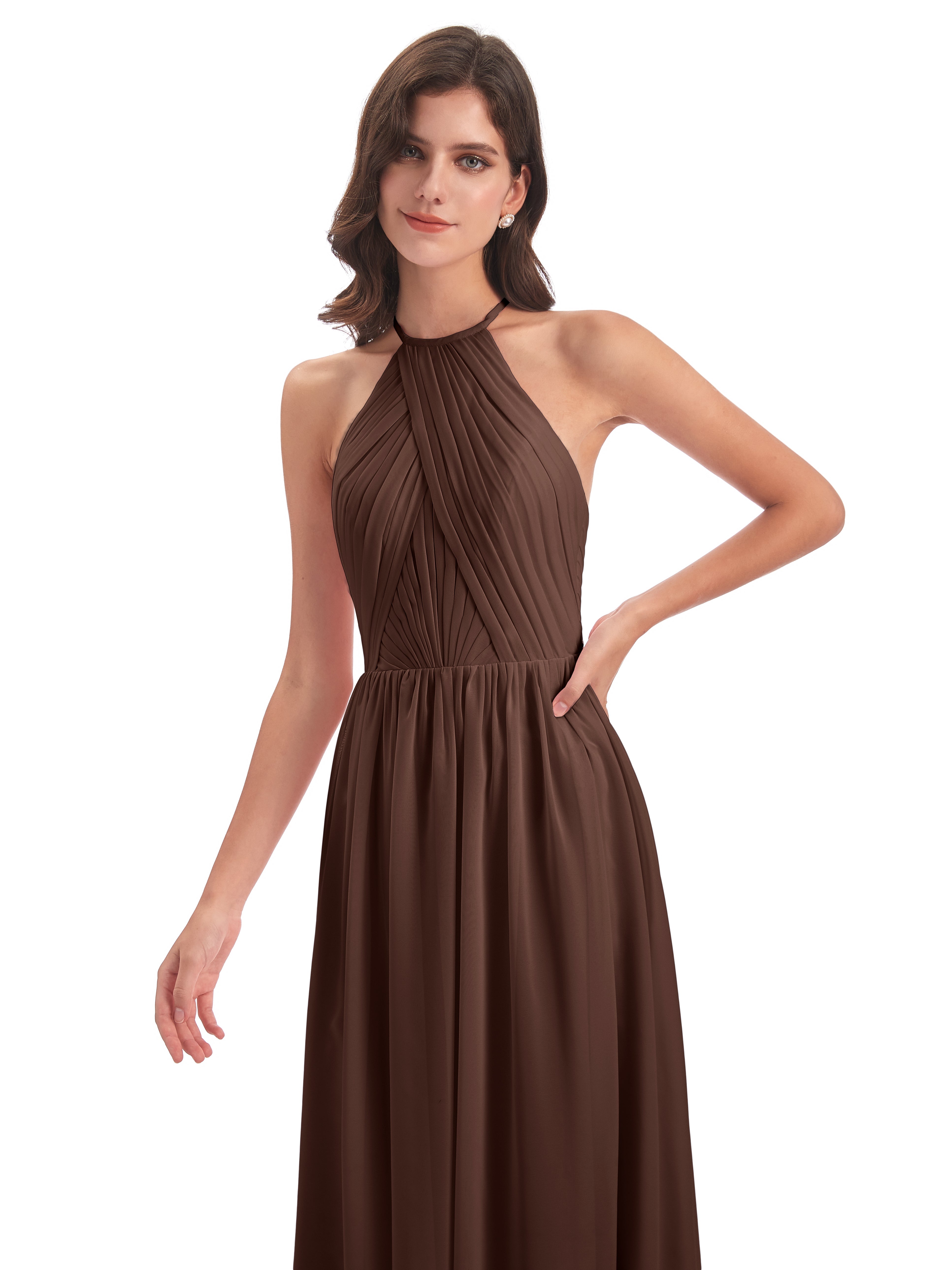 Robe Demoiselle D Honneur Chocolat Dos Ouvert Licou Mousseline Robes Demoiselle D'Honneur