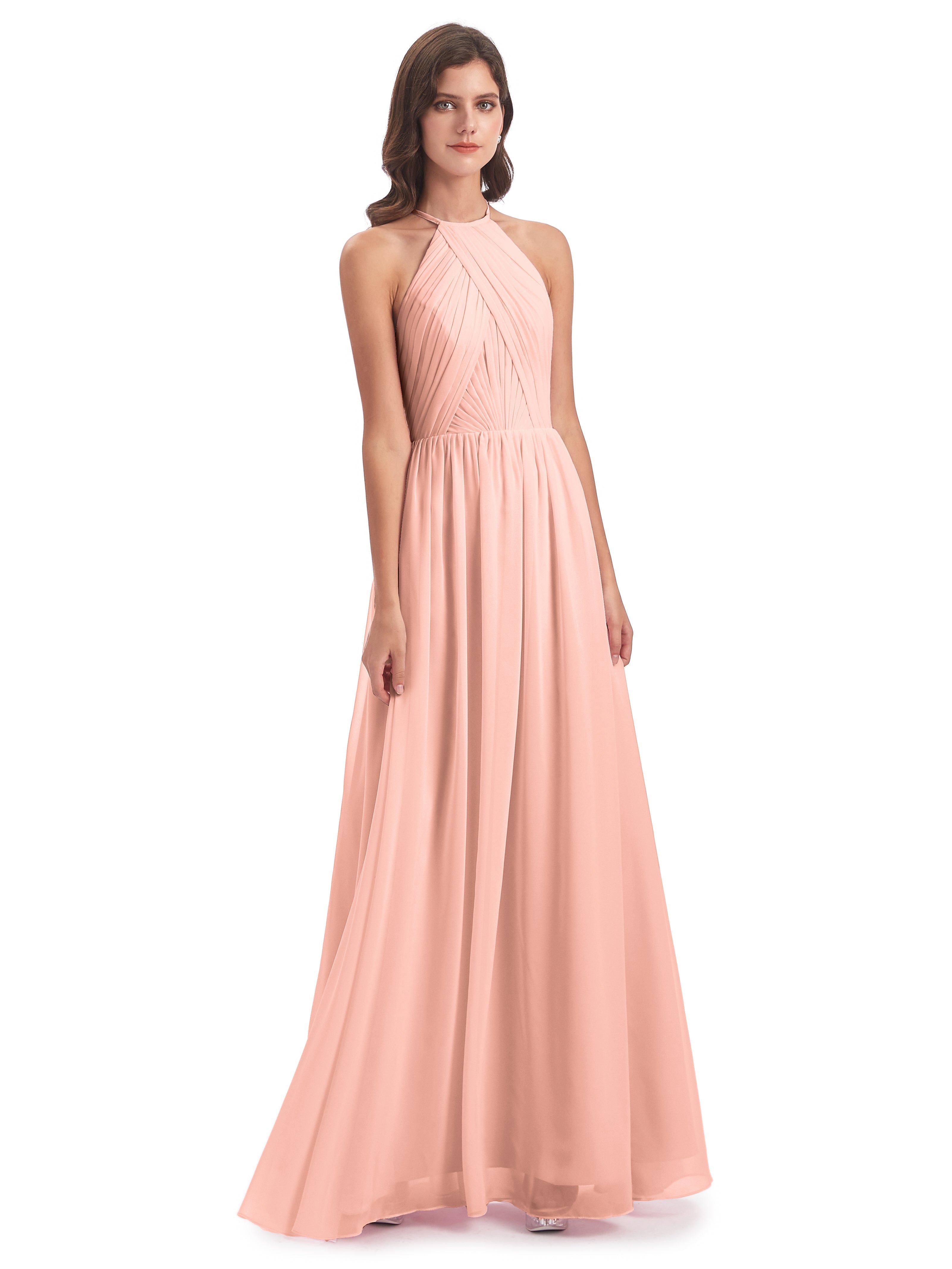 Demoiselle Dhonneur Robe Corail Dos Ouvert Licou Mousseline Robes Demoiselle D'Honneur