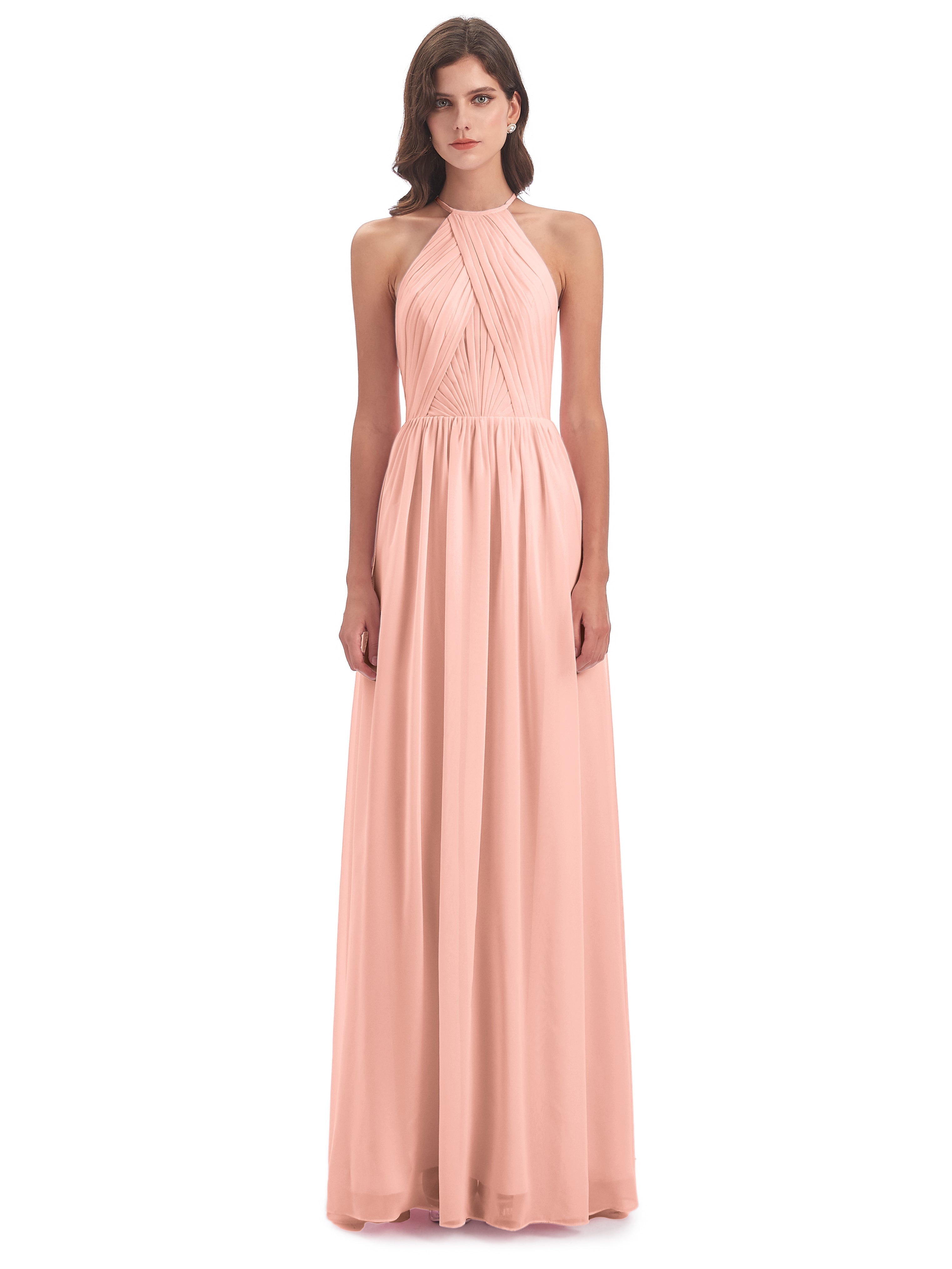 Demoiselle Dhonneur Robe Corail Dos Ouvert Licou Mousseline Robes Demoiselle D'Honneur