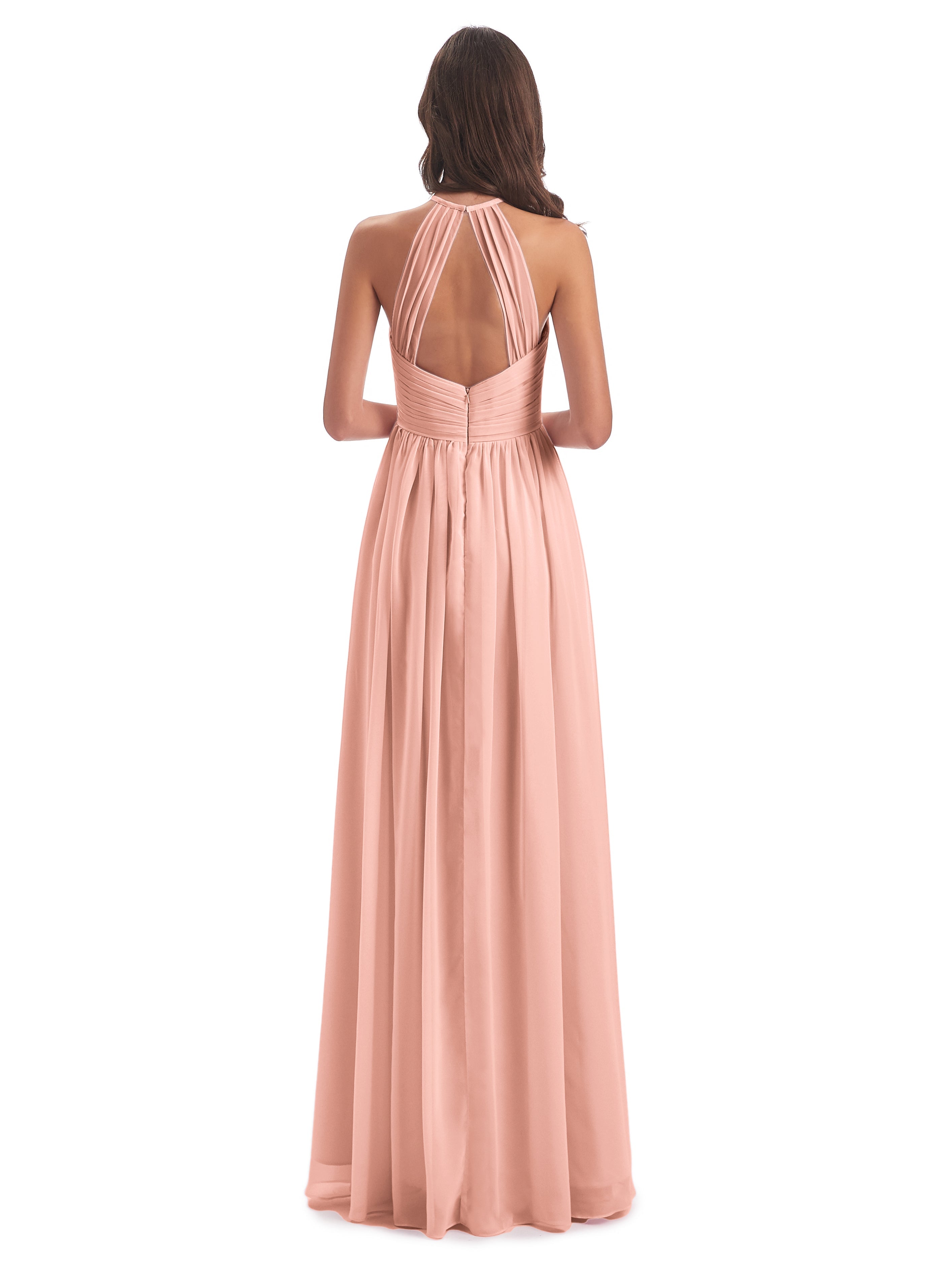 Demoiselle Dhonneur Robe Corail Dos Ouvert Licou Mousseline Robes Demoiselle D'Honneur