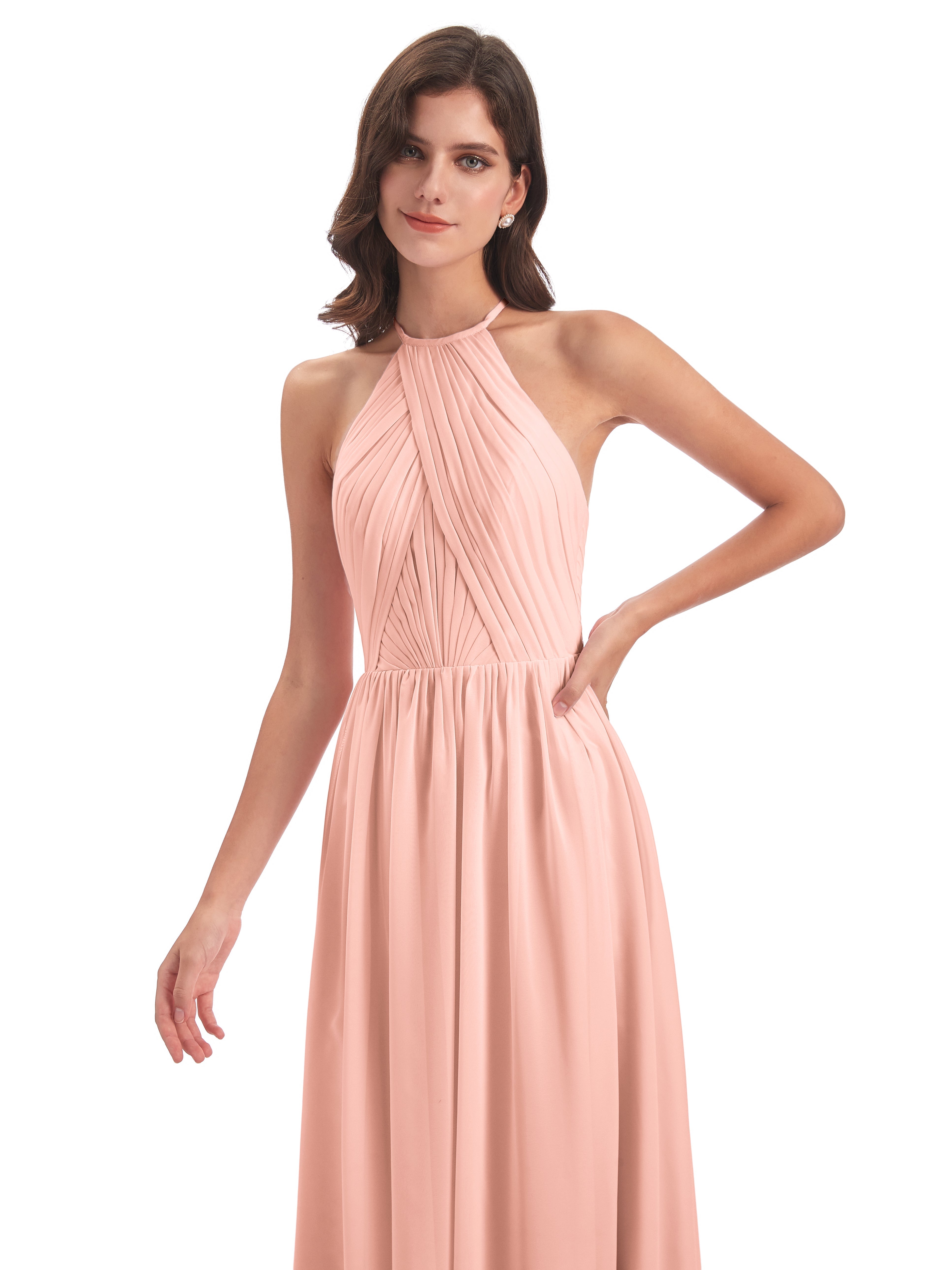 Demoiselle Dhonneur Robe Corail Dos Ouvert Licou Mousseline Robes Demoiselle D'Honneur