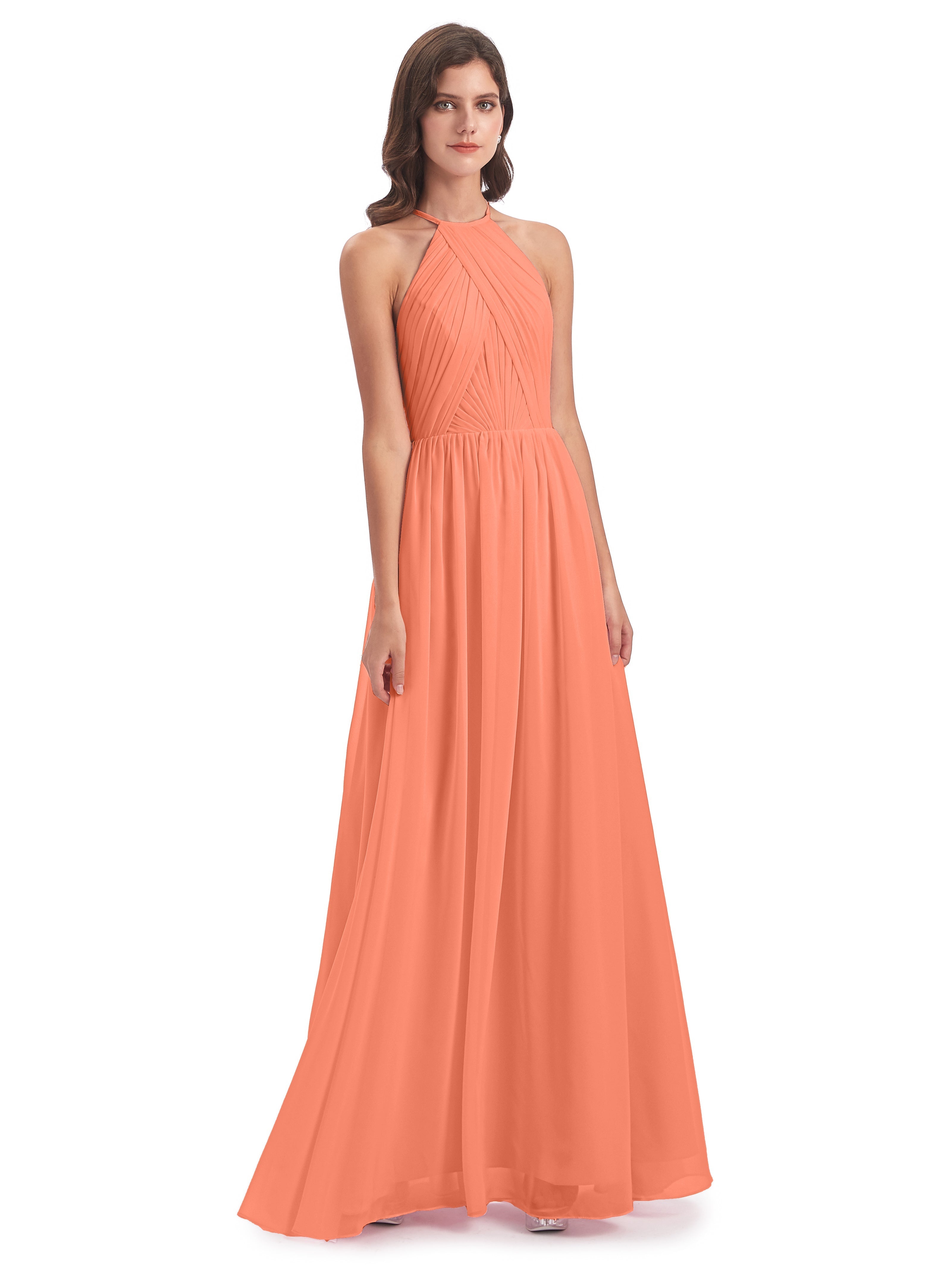 Robes De Demoiselle D'Honneur Coucher De Soleil Dos Ouvert Licou Mousseline Robes Demoiselle D'Honneur