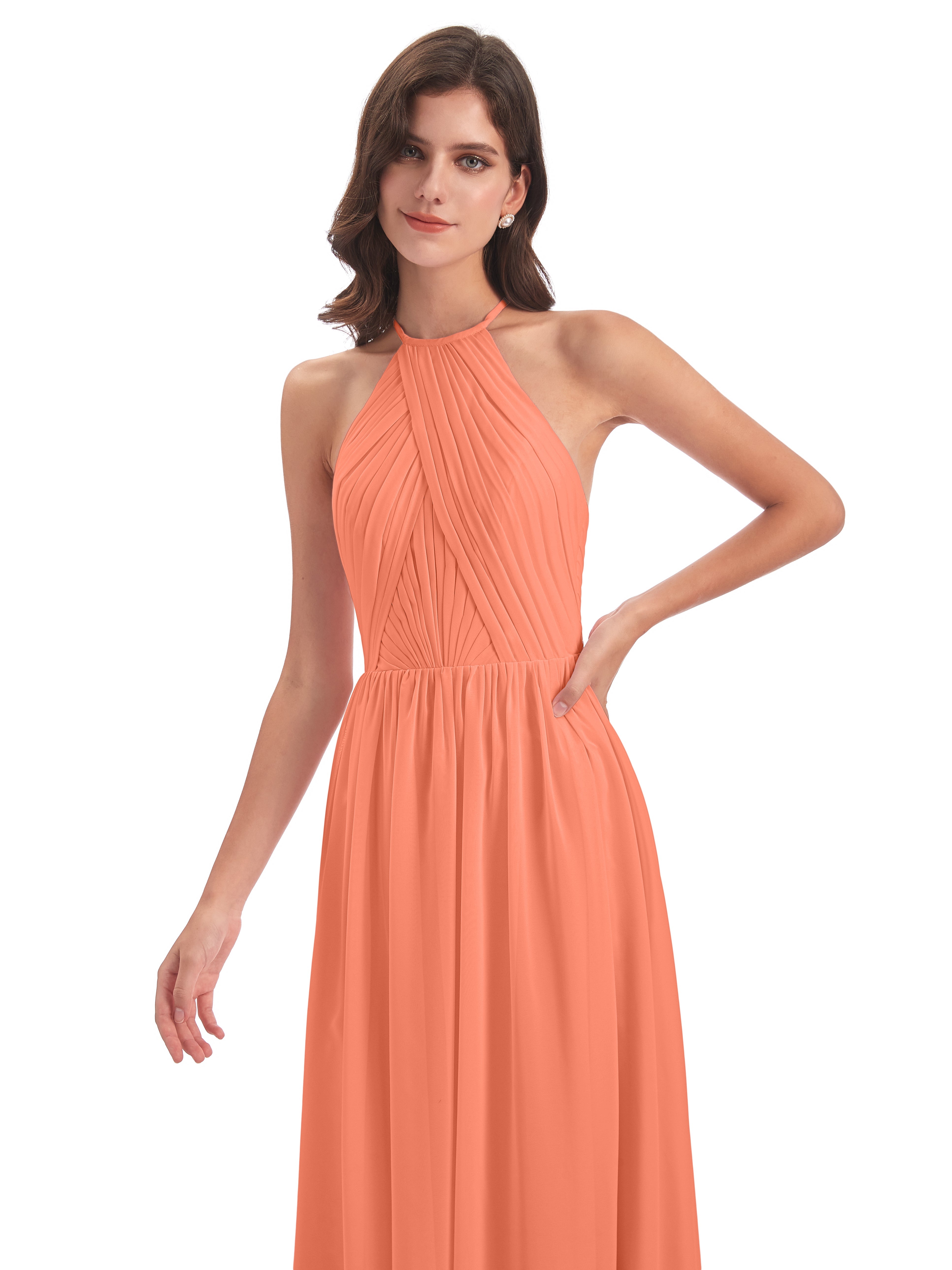 Robes De Demoiselle D'Honneur Coucher De Soleil Dos Ouvert Licou Mousseline Robes Demoiselle D'Honneur
