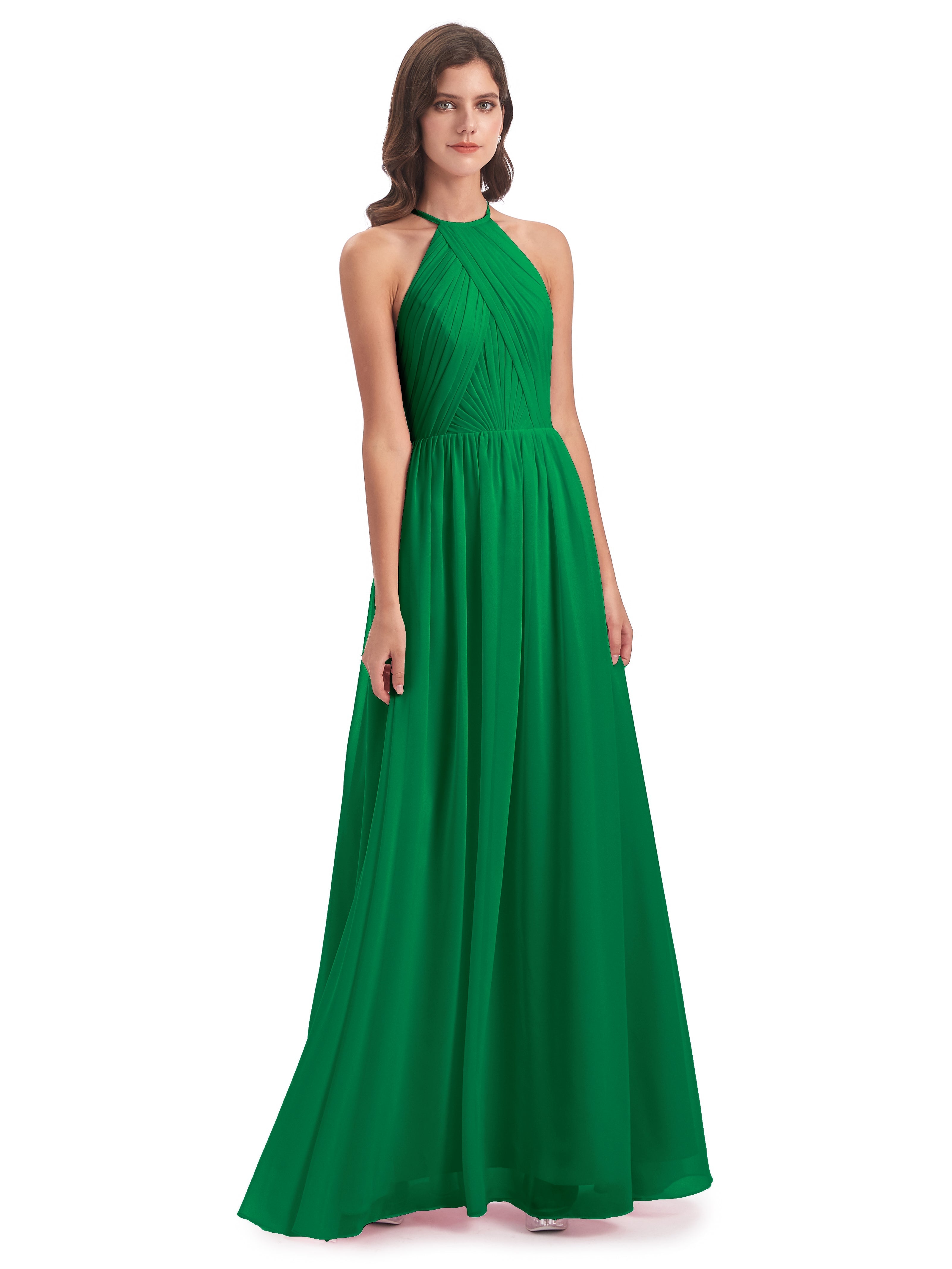 Bridal Robe Demoiselle D Honneur Vert Emeraude Dos Ouvert Licou Mousseline Robes Demoiselle D'Honneur