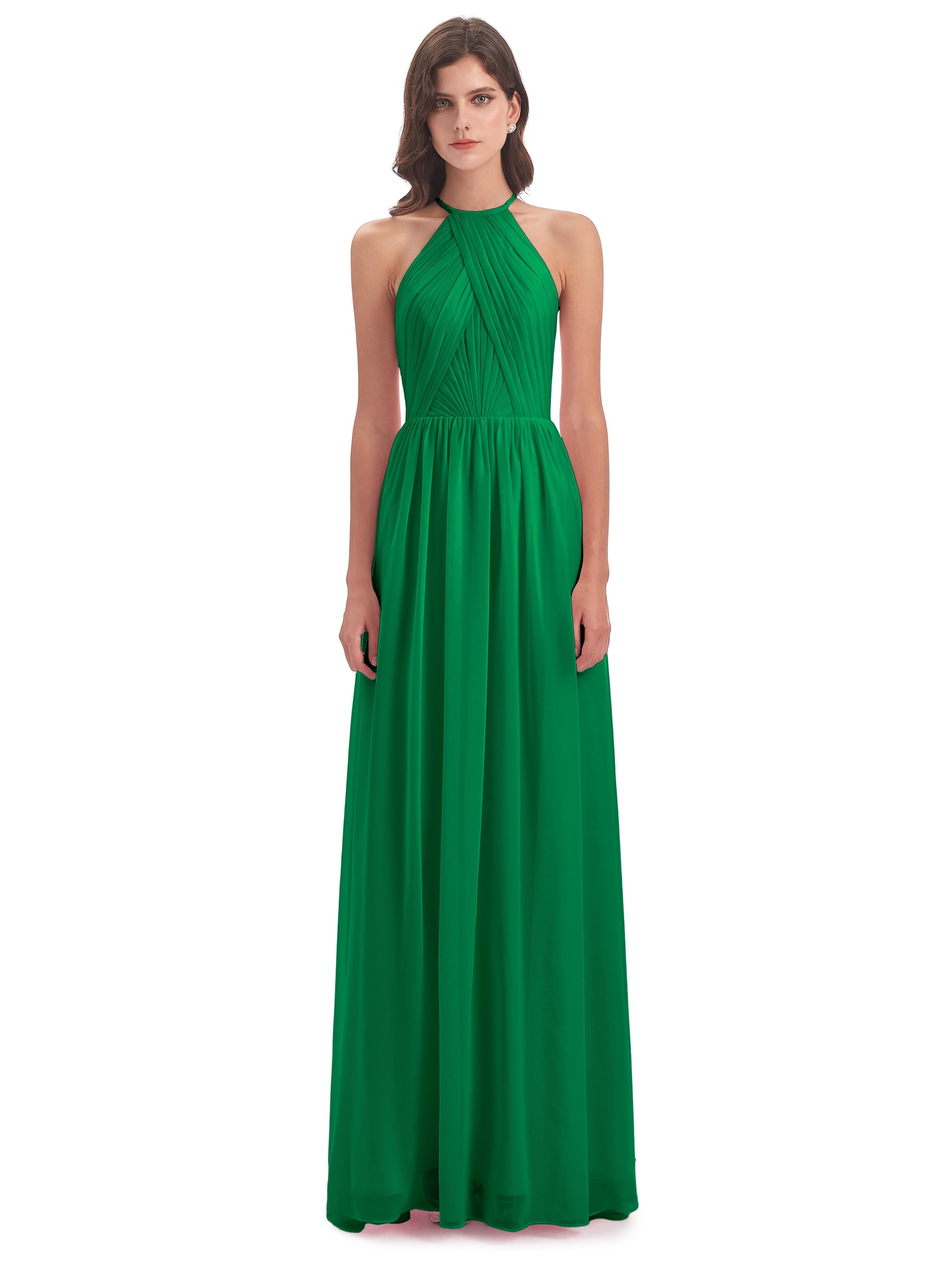 Bridal Robe Demoiselle D Honneur Vert Emeraude Dos Ouvert Licou Mousseline Robes Demoiselle D'Honneur
