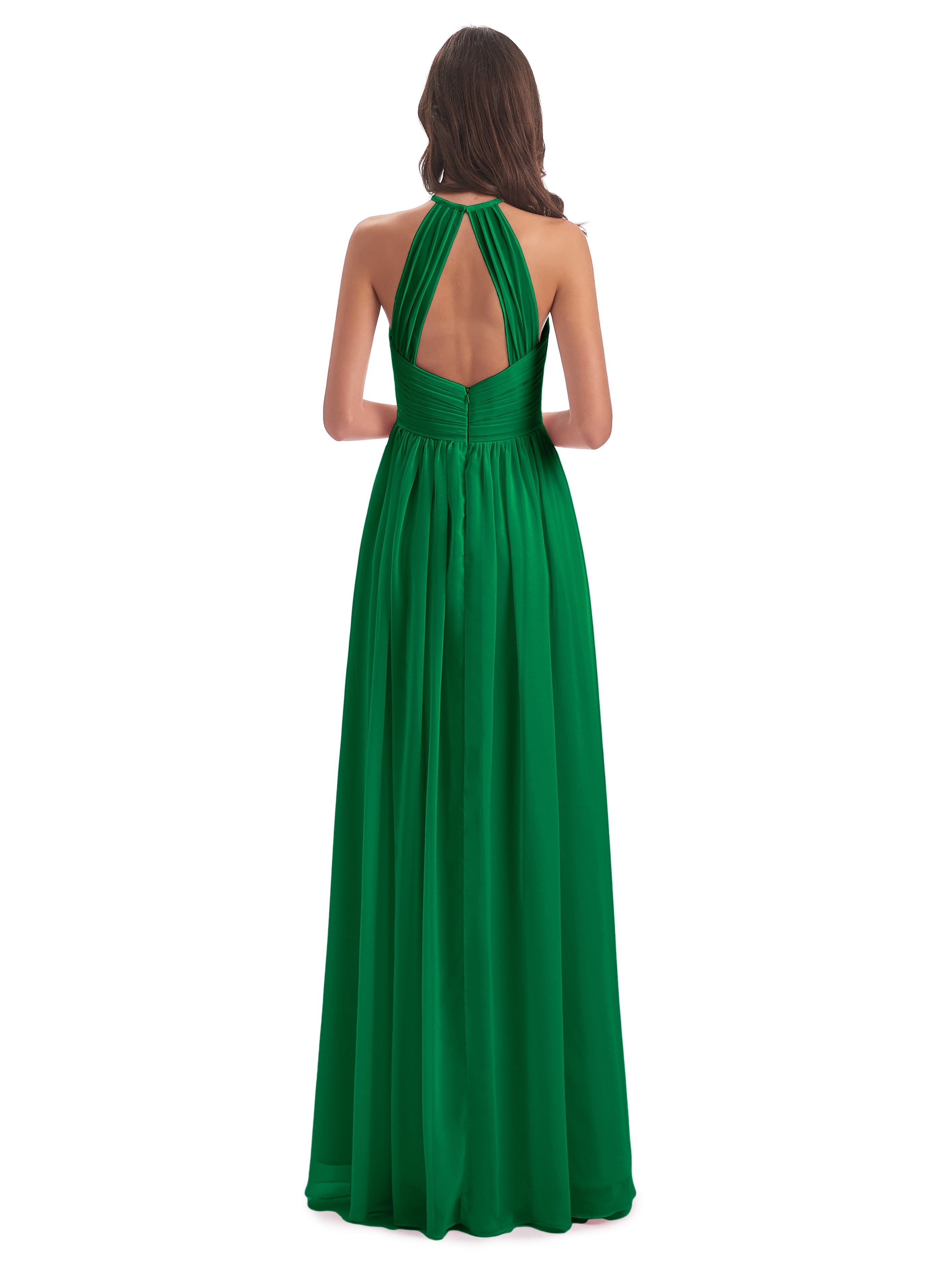 Bridal Robe Demoiselle D Honneur Vert Emeraude Dos Ouvert Licou Mousseline Robes Demoiselle D'Honneur