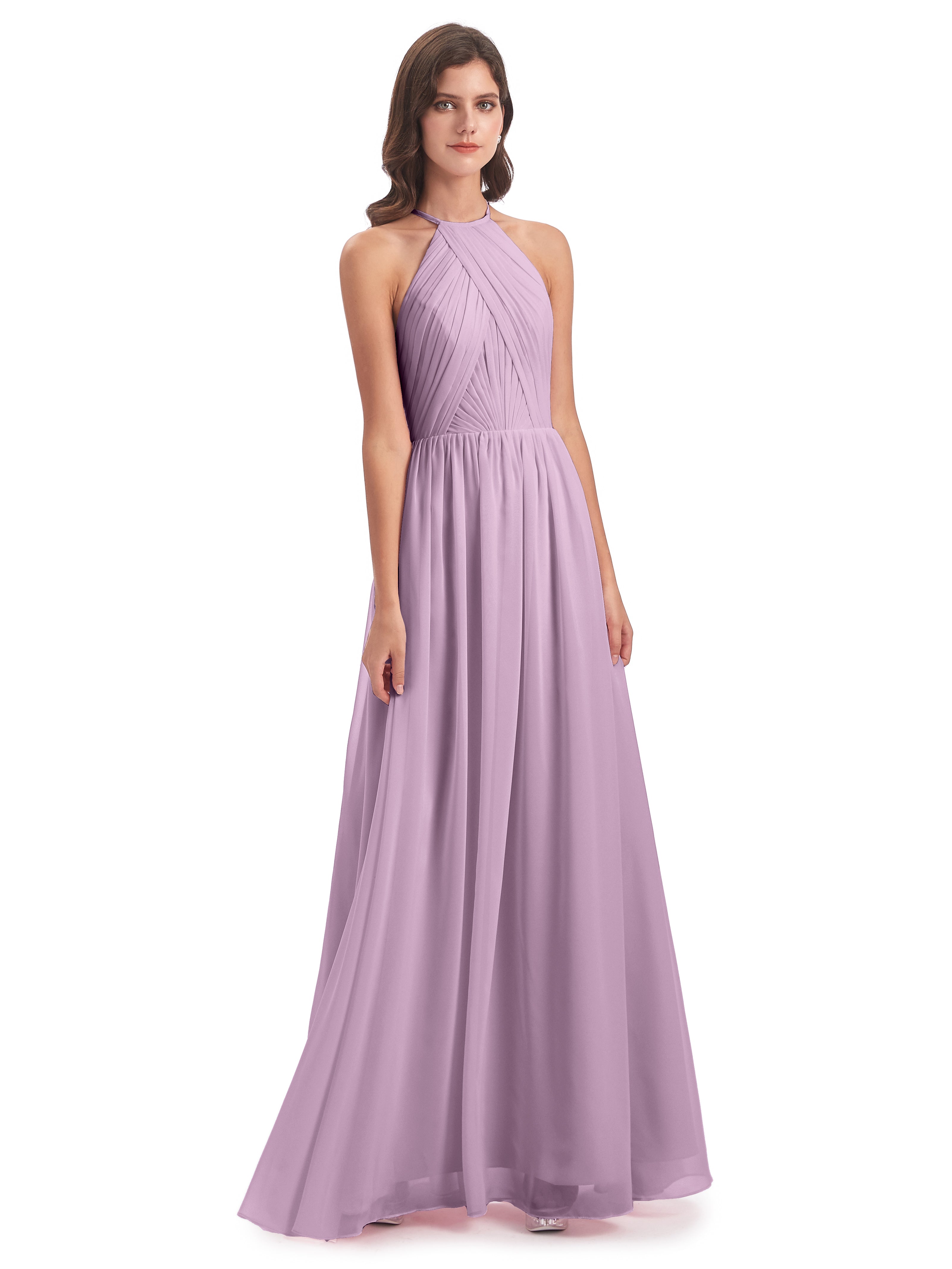 Robes De Demoiselle D'Honneur Glycine Dos Ouvert Licou Mousseline Robes Demoiselle D'Honneur