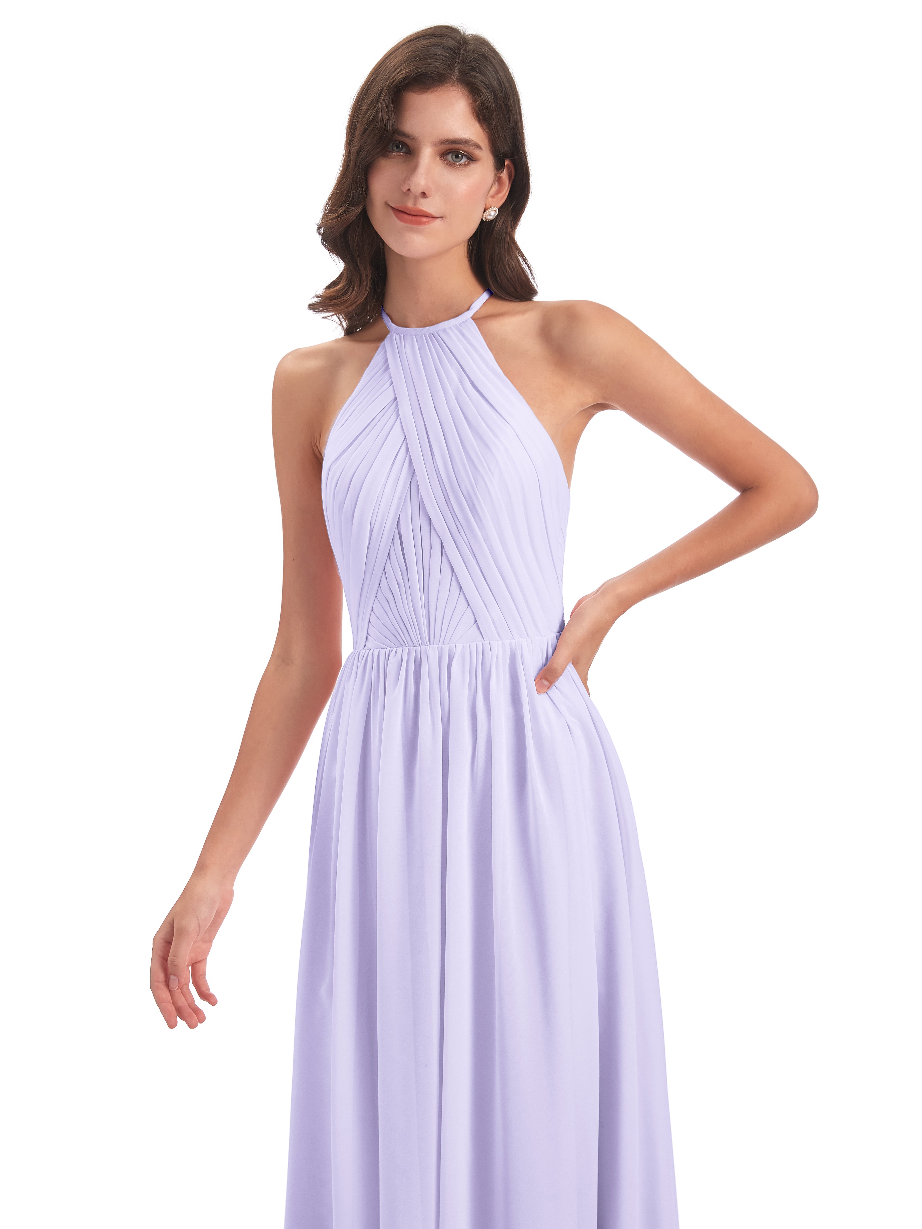 Robe Demoiselle D Honneur Couleur Lilas Dos Ouvert Licou Mousseline Robes Demoiselle D'Honneur