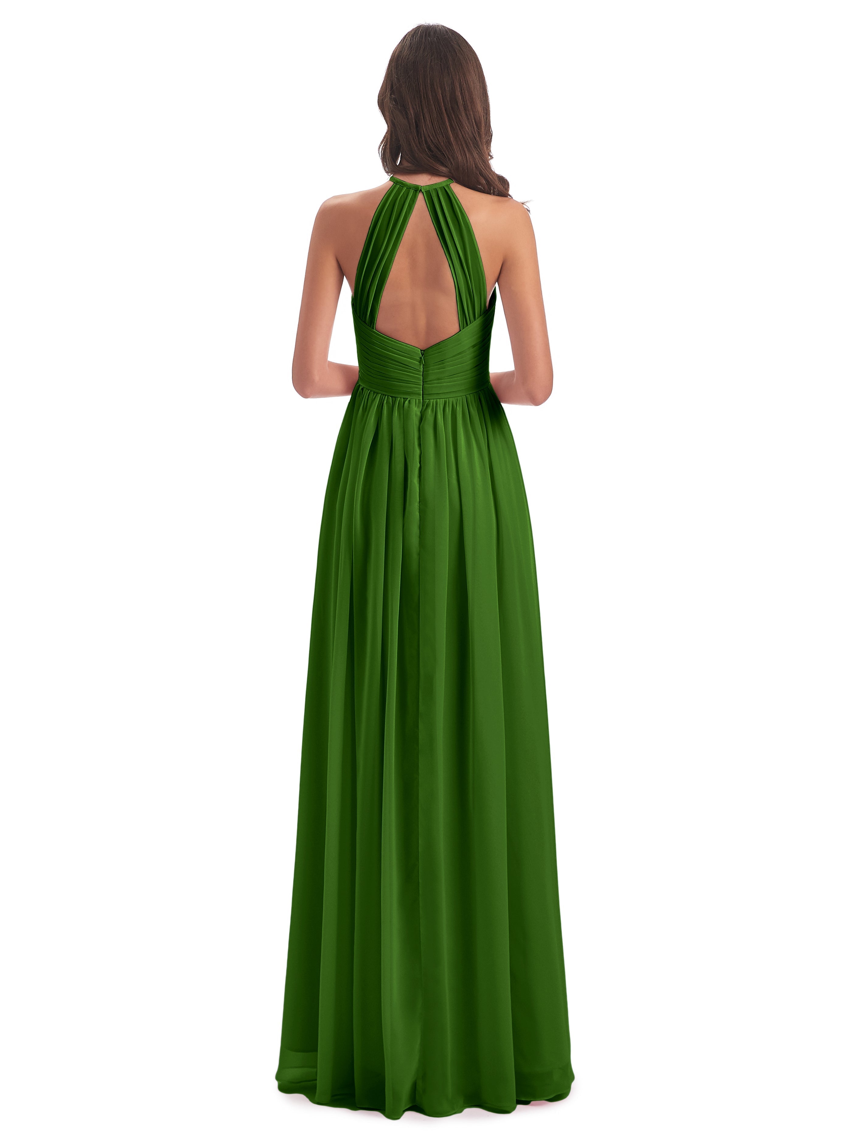 Robes De Demoiselle D'Honneur Vert Mousse Dos Ouvert Licou Mousseline Robes Demoiselle D'Honneur