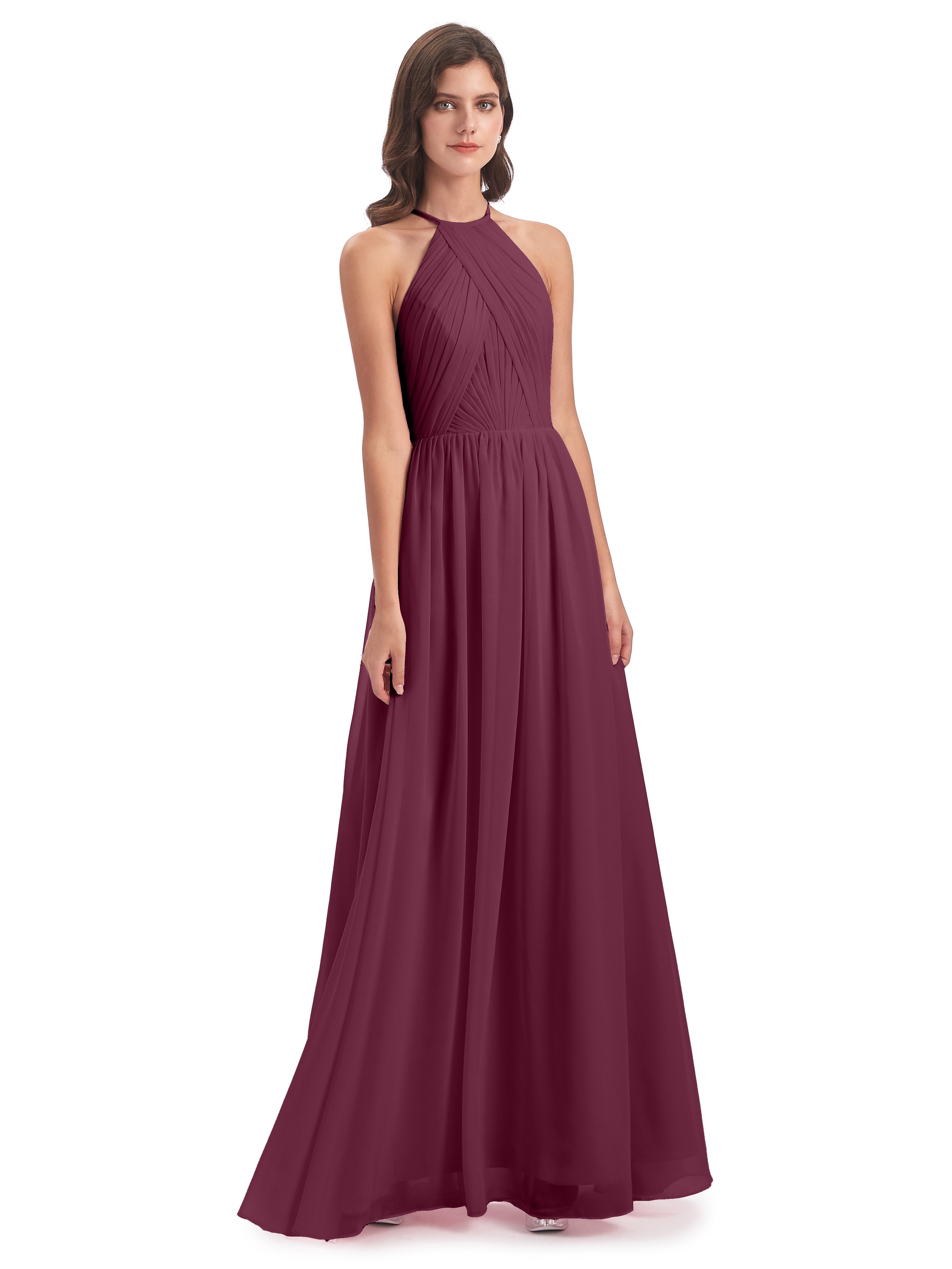 Robes De Demoiselle D'Honneur Mûre Dos Ouvert Licou Mousseline Robes Demoiselle D'Honneur