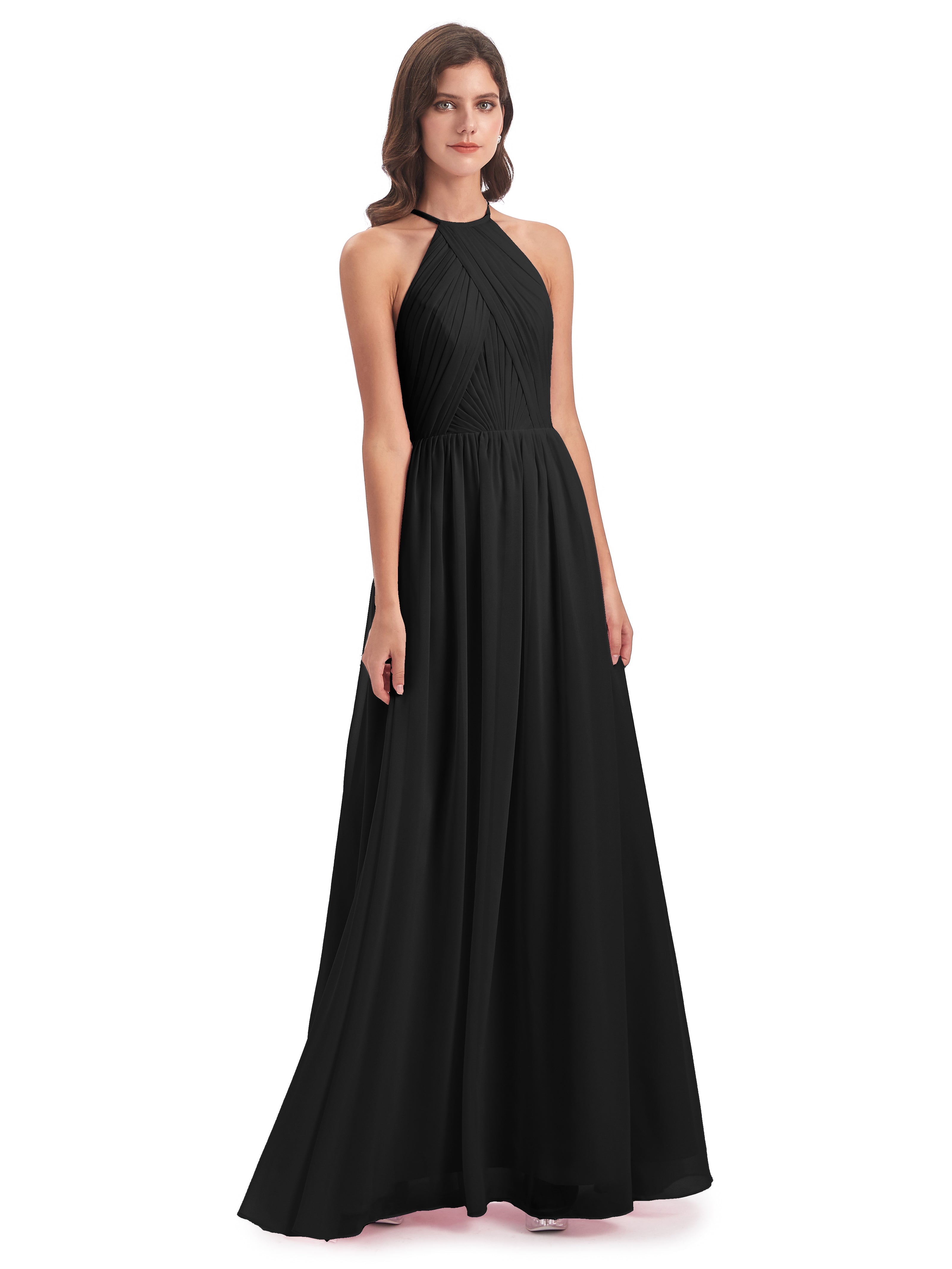 Robe De Demoiselle D Honneur Noire Dos Ouvert Licou Mousseline Robes Demoiselle D'Honneur