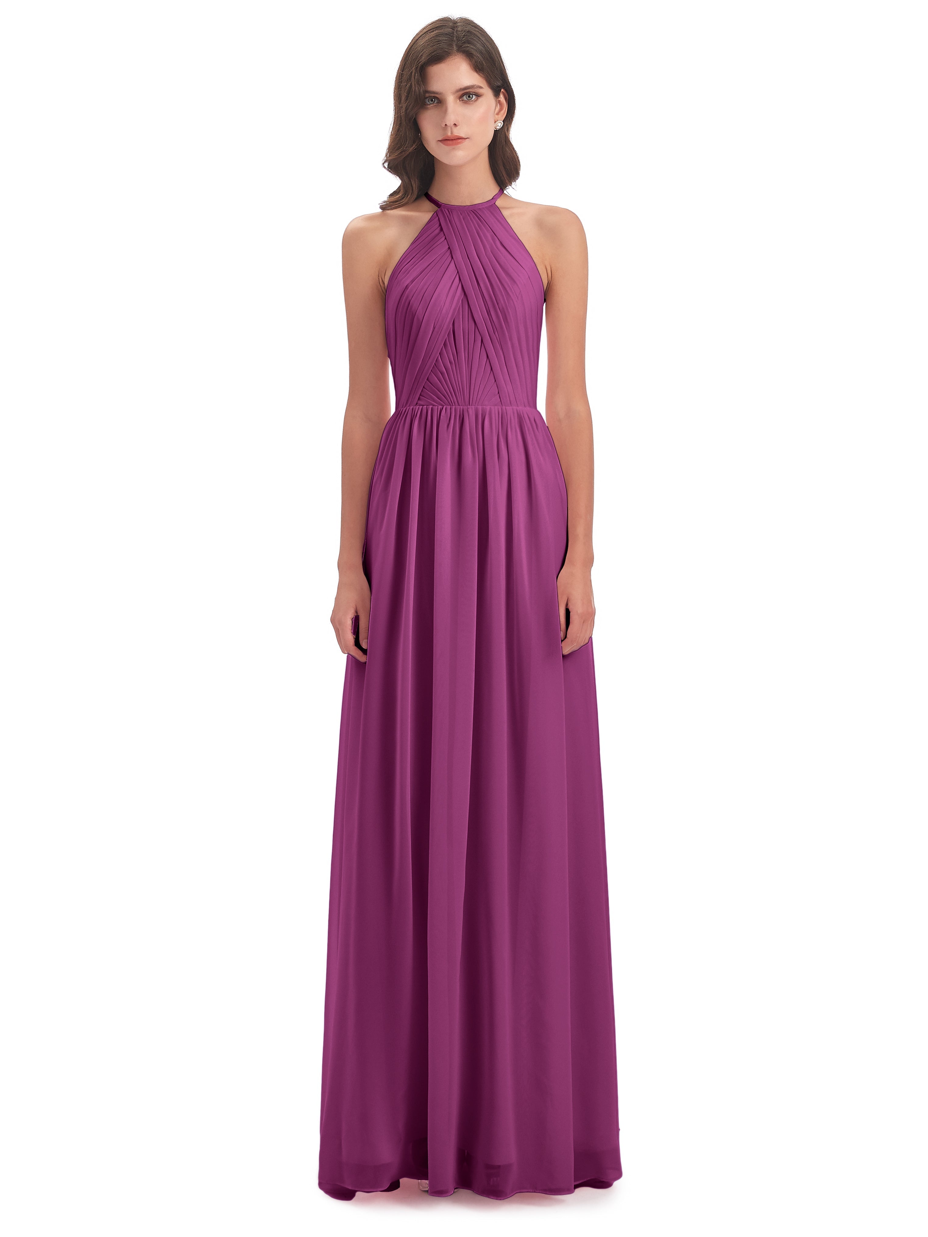 Robes De Demoiselle D'Honneur Orchidée Dos Ouvert Licou Mousseline Robes Demoiselle D'Honneur