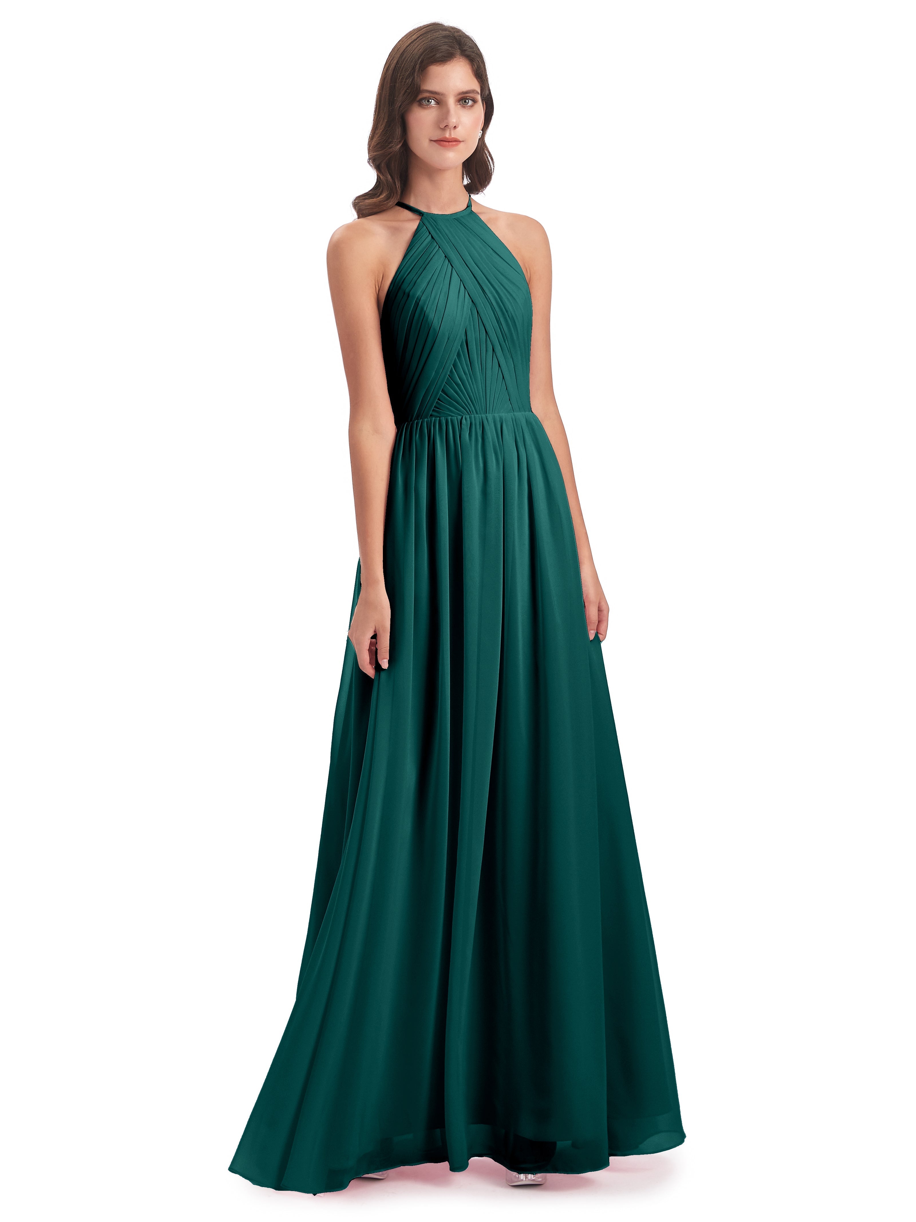 Robes De Demoiselle D'Honneur Paon Dos Ouvert Licou Mousseline Robes Demoiselle D'Honneur