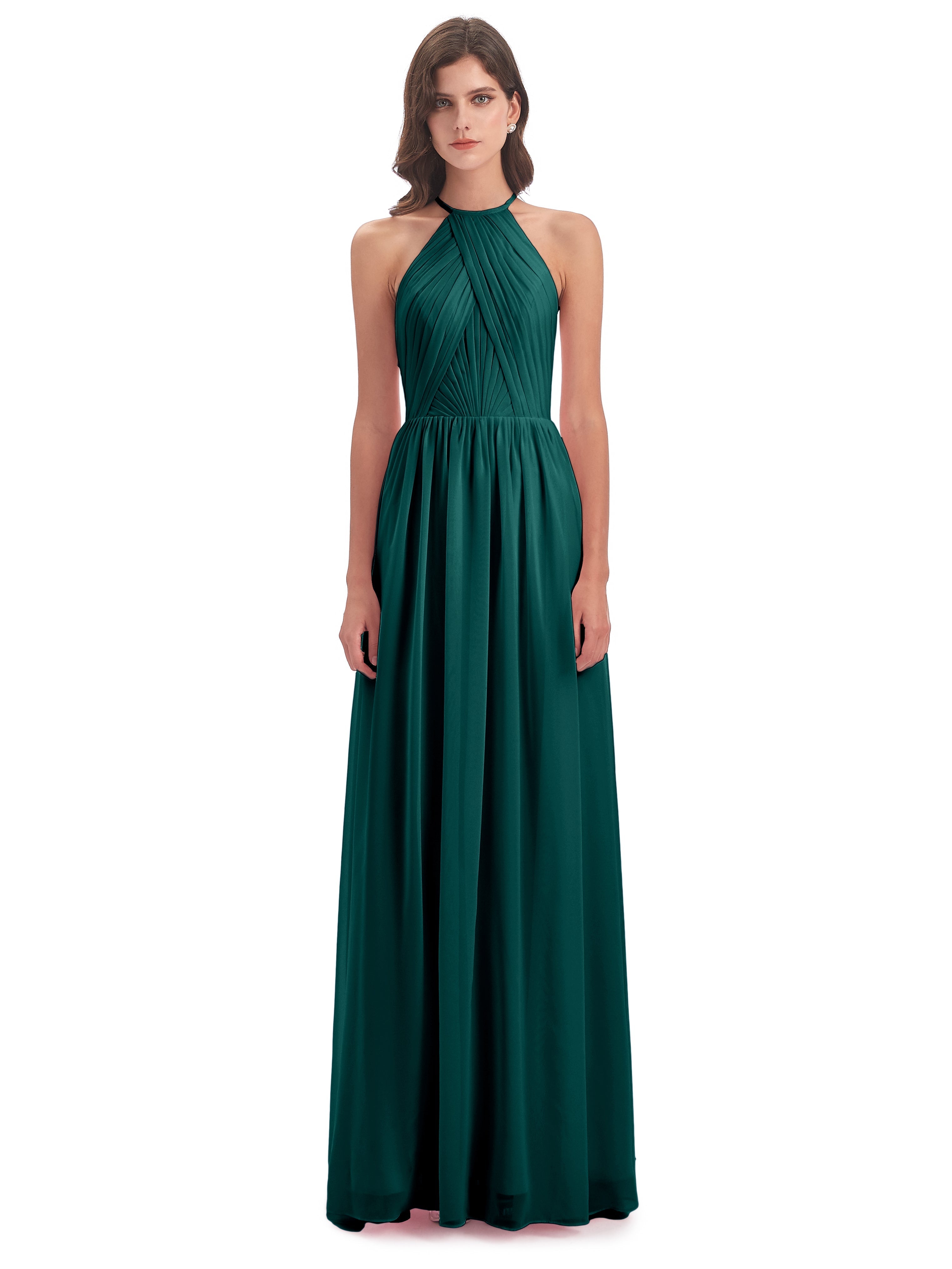 Robes De Demoiselle D'Honneur Paon Dos Ouvert Licou Mousseline Robes Demoiselle D'Honneur