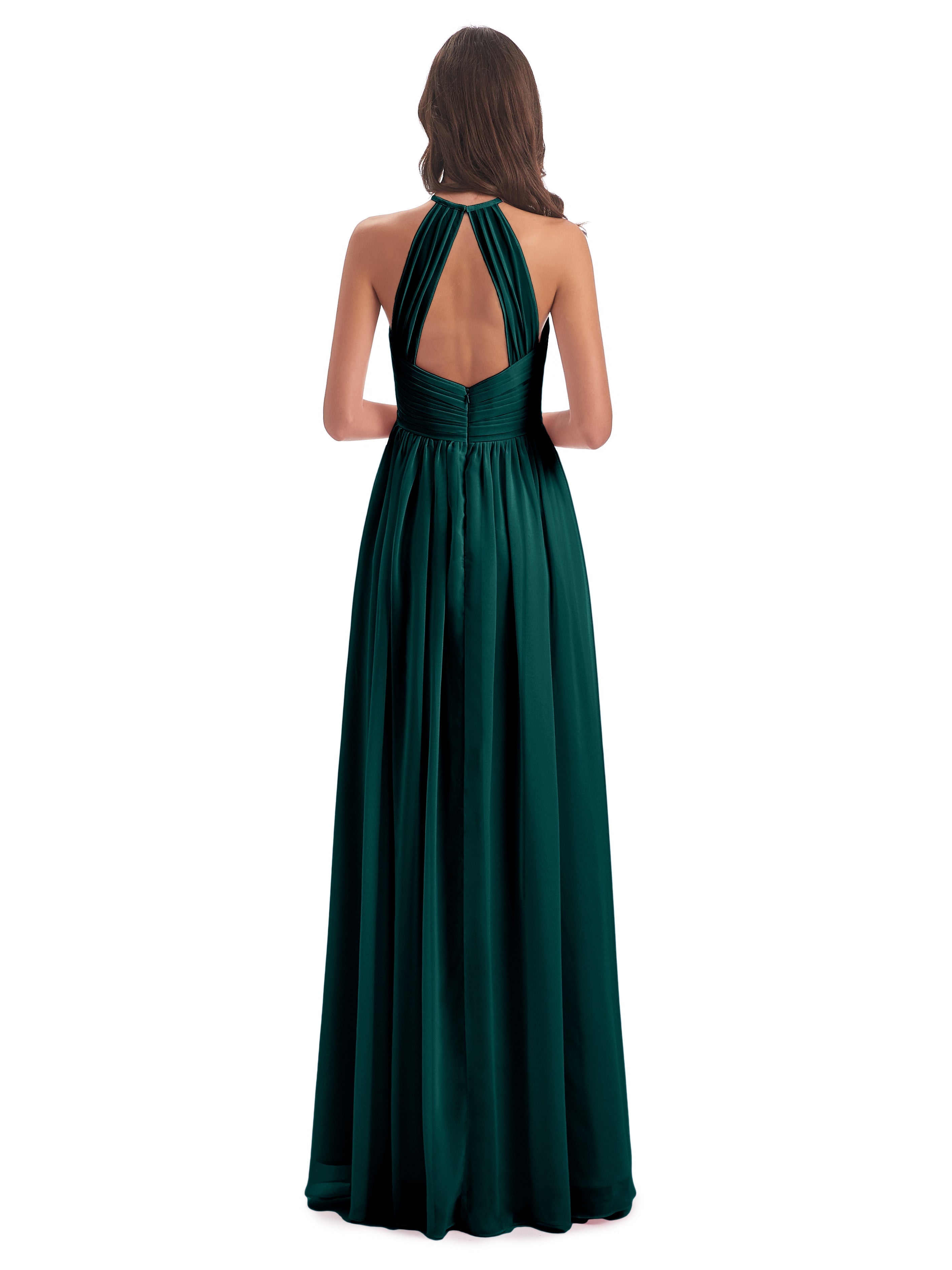 Robes De Demoiselle D'Honneur Paon Dos Ouvert Licou Mousseline Robes Demoiselle D'Honneur