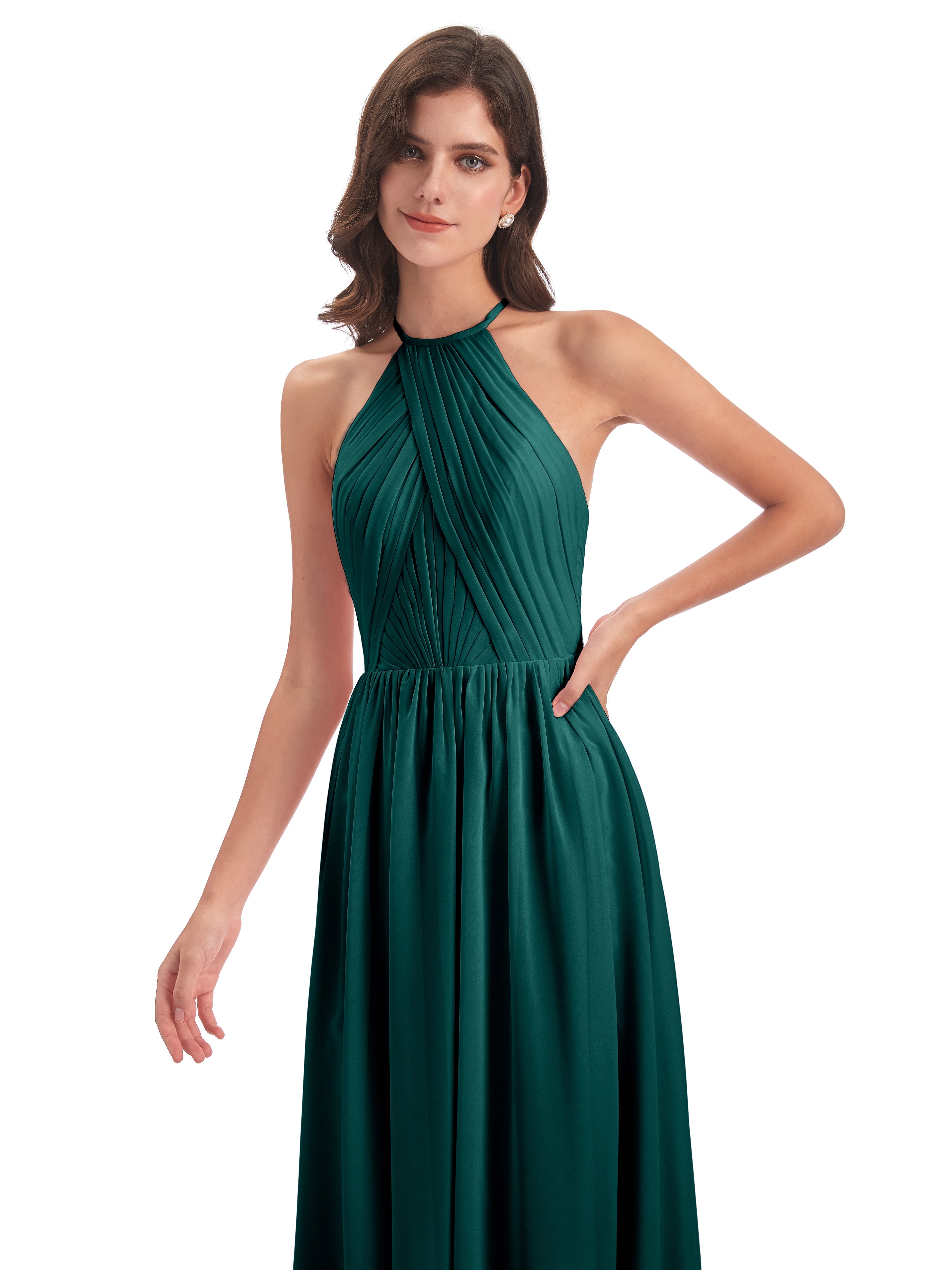 Robes De Demoiselle D'Honneur Paon Dos Ouvert Licou Mousseline Robes Demoiselle D'Honneur