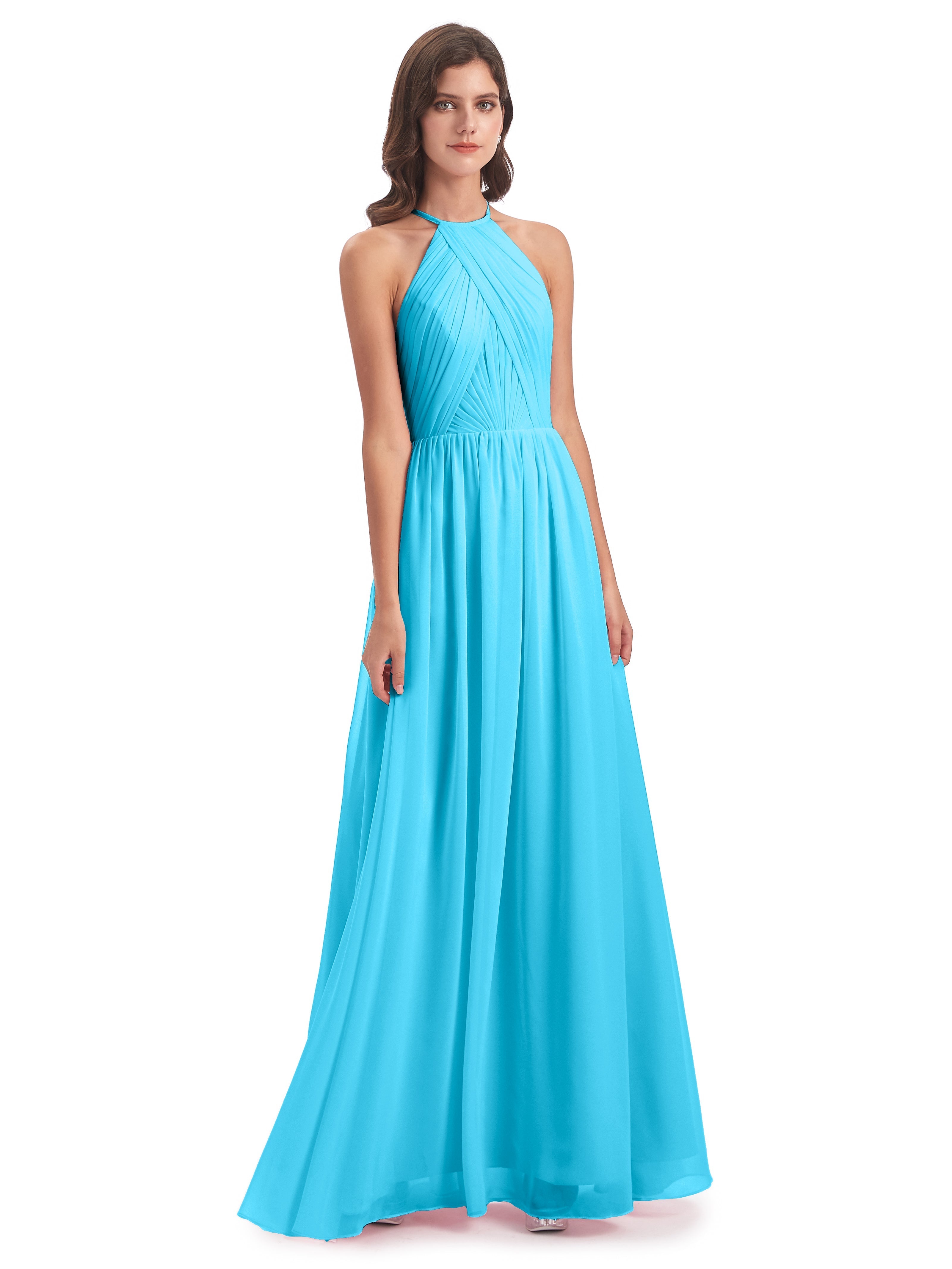 Robe De Demoiselle D'Honneur En Piscine Dos Ouvert Licou Mousseline Robes Demoiselle D'Honneur