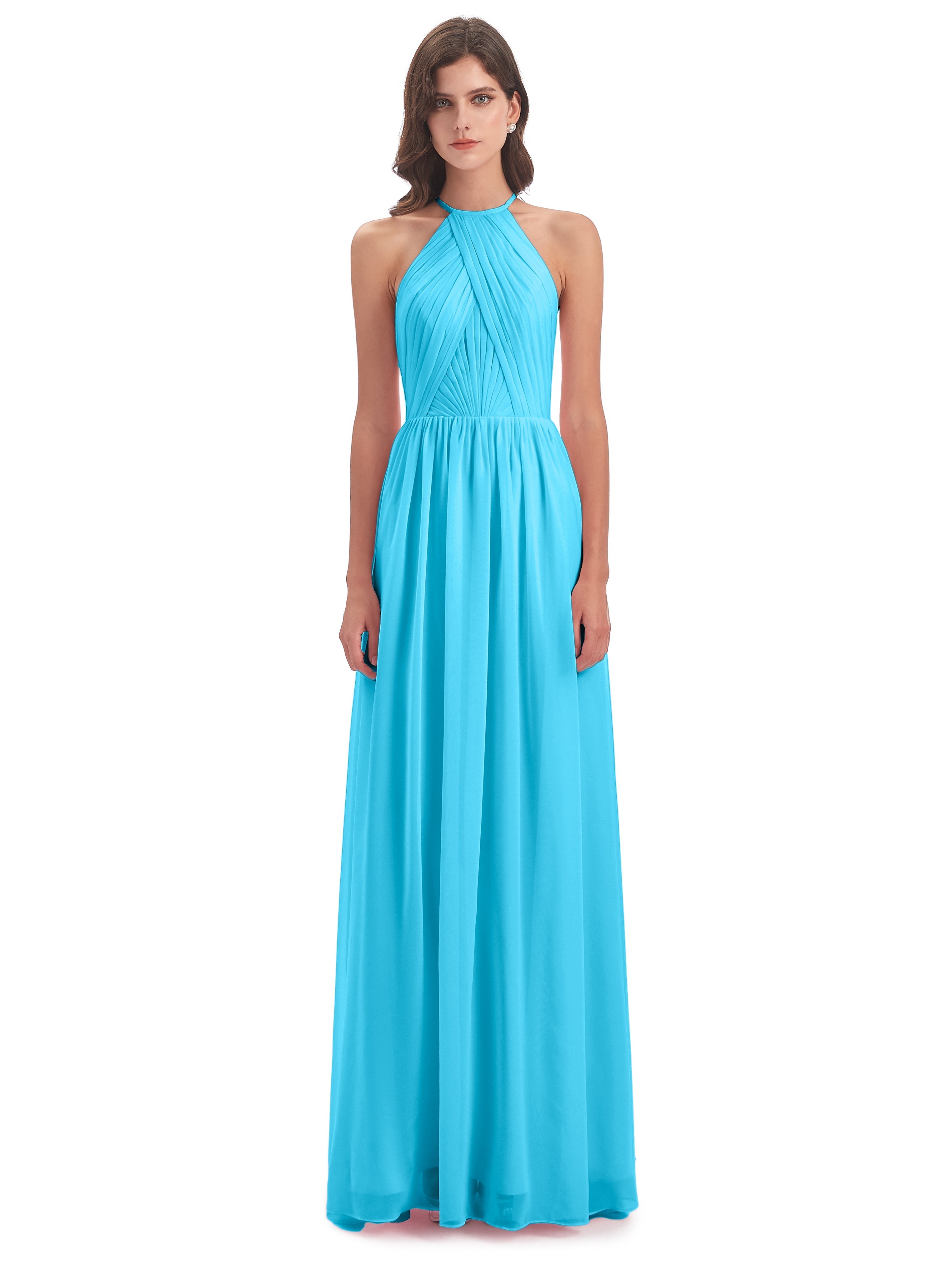 Robe De Demoiselle D'Honneur En Piscine Dos Ouvert Licou Mousseline Robes Demoiselle D'Honneur