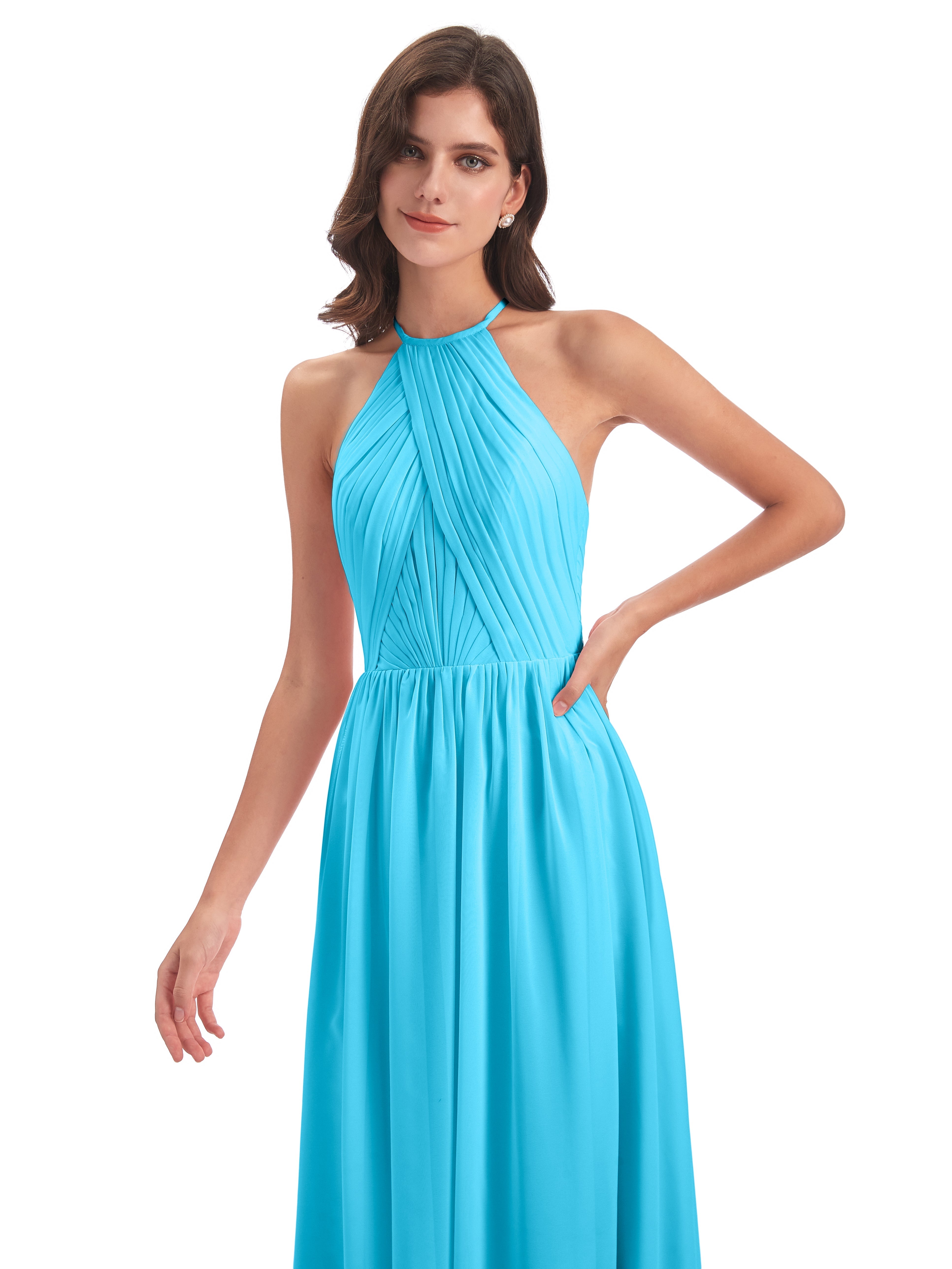 Robe De Demoiselle D'Honneur En Piscine Dos Ouvert Licou Mousseline Robes Demoiselle D'Honneur