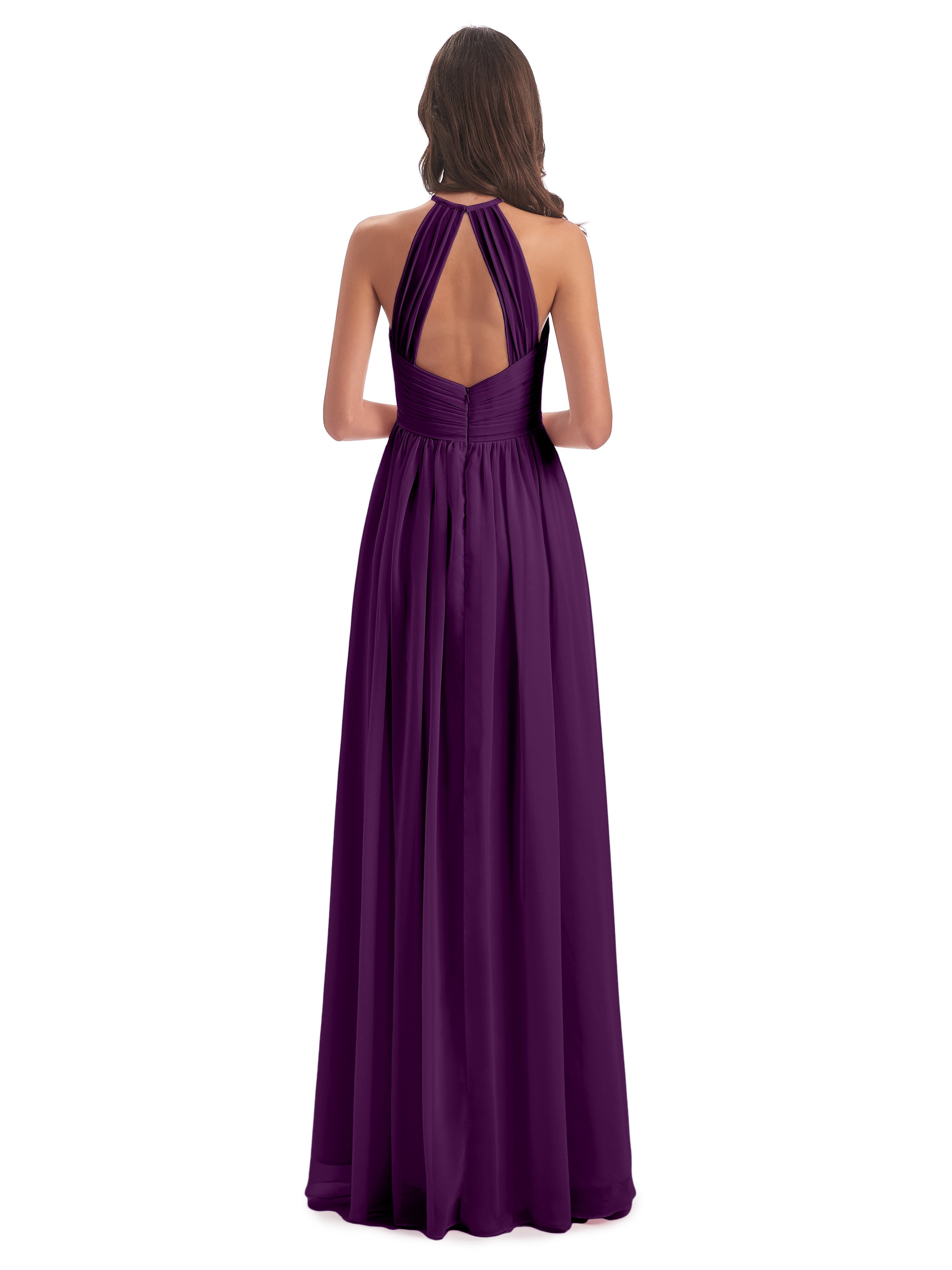 Robes De Demoiselle D'Honneur En Raisin Dos Ouvert Licou Mousseline Robes Demoiselle D'Honneur