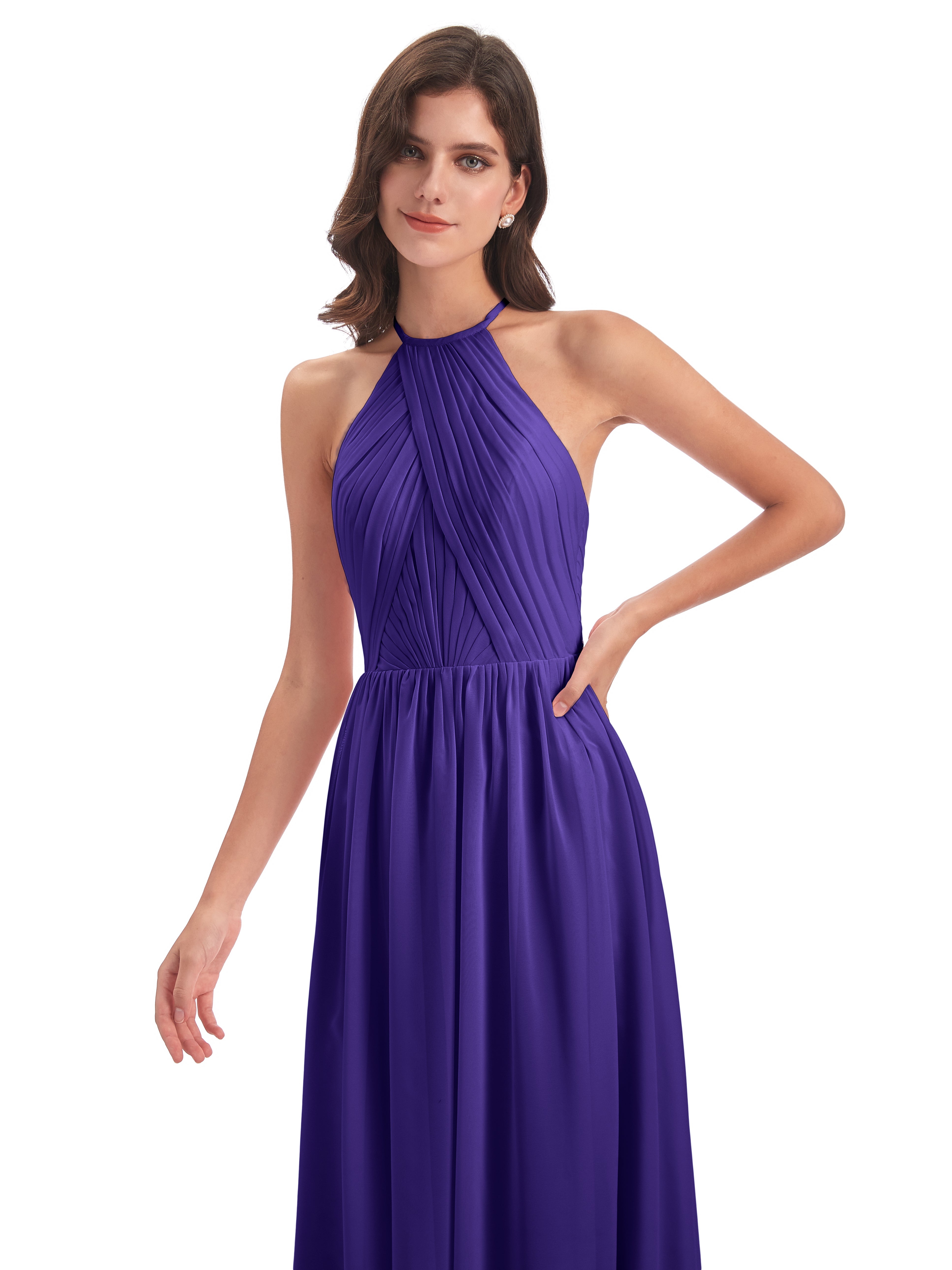 Robes De Demoiselle D'Honneur En Régence Dos Ouvert Licou Mousseline Robes Demoiselle D'Honneur