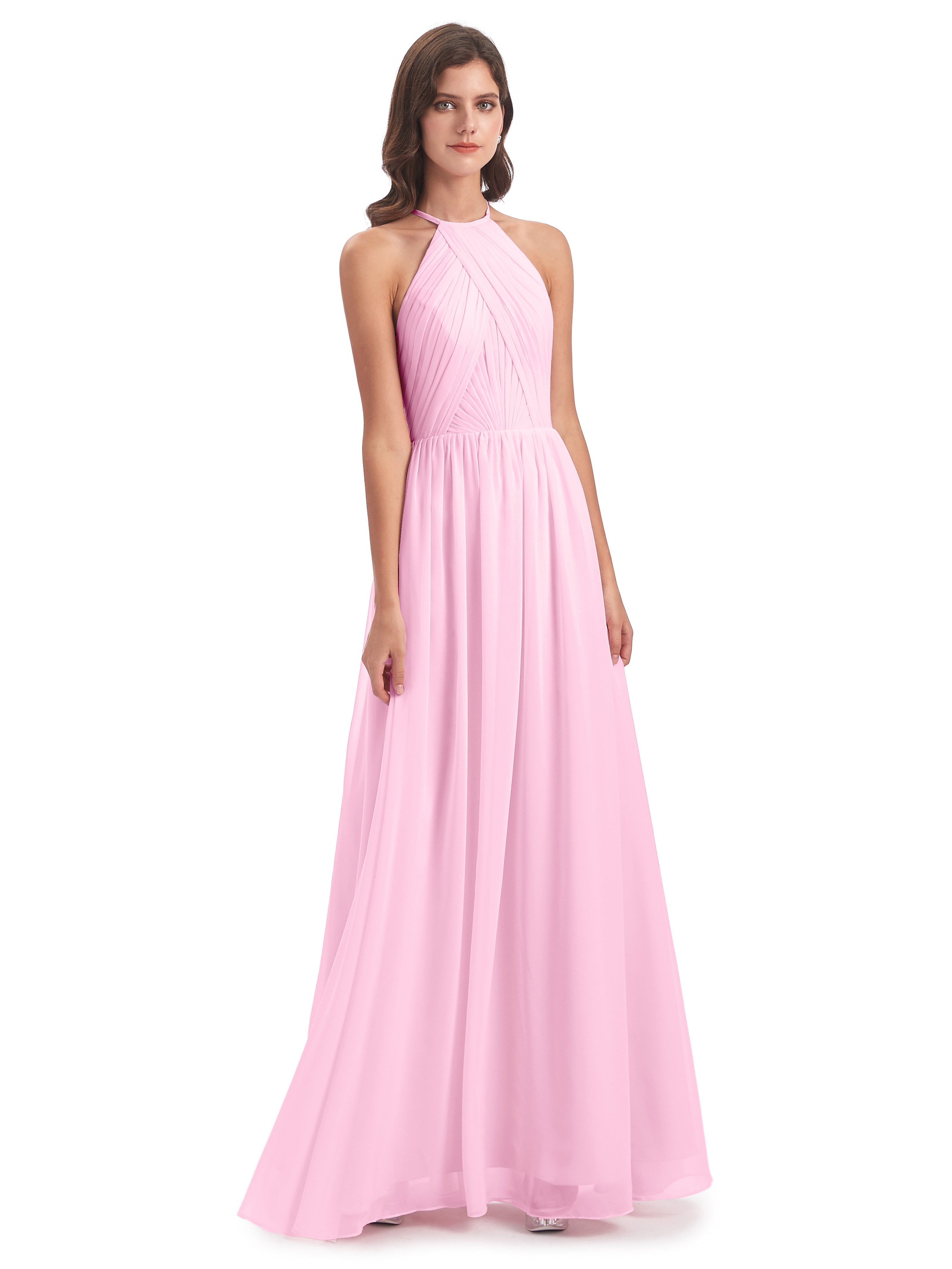 Robe Demoiselle D Honneur Rose Bonbon Dos Ouvert Licou Mousseline Robes Demoiselle D'Honneur