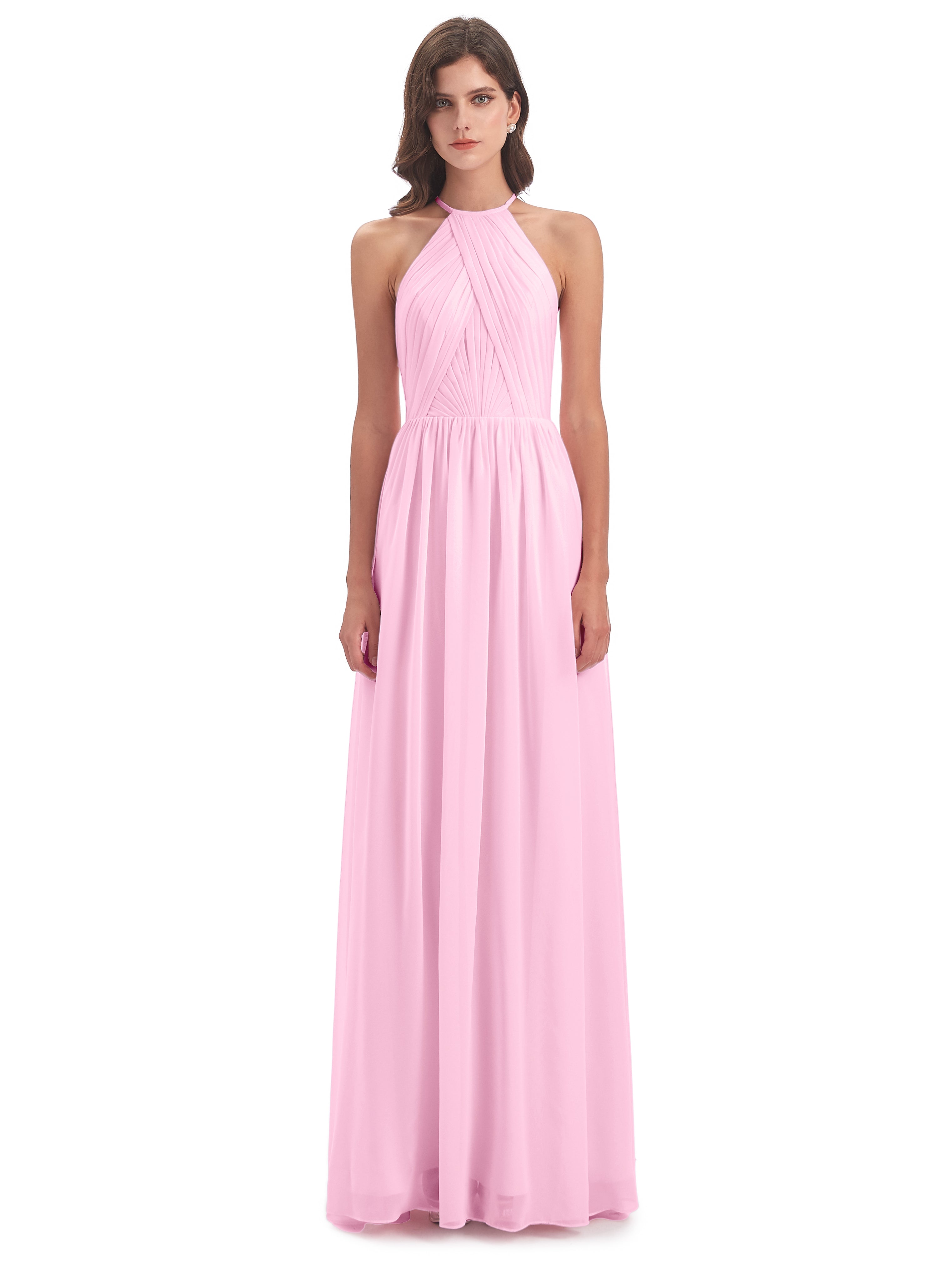 Robe Demoiselle D Honneur Rose Bonbon Dos Ouvert Licou Mousseline Robes Demoiselle D'Honneur