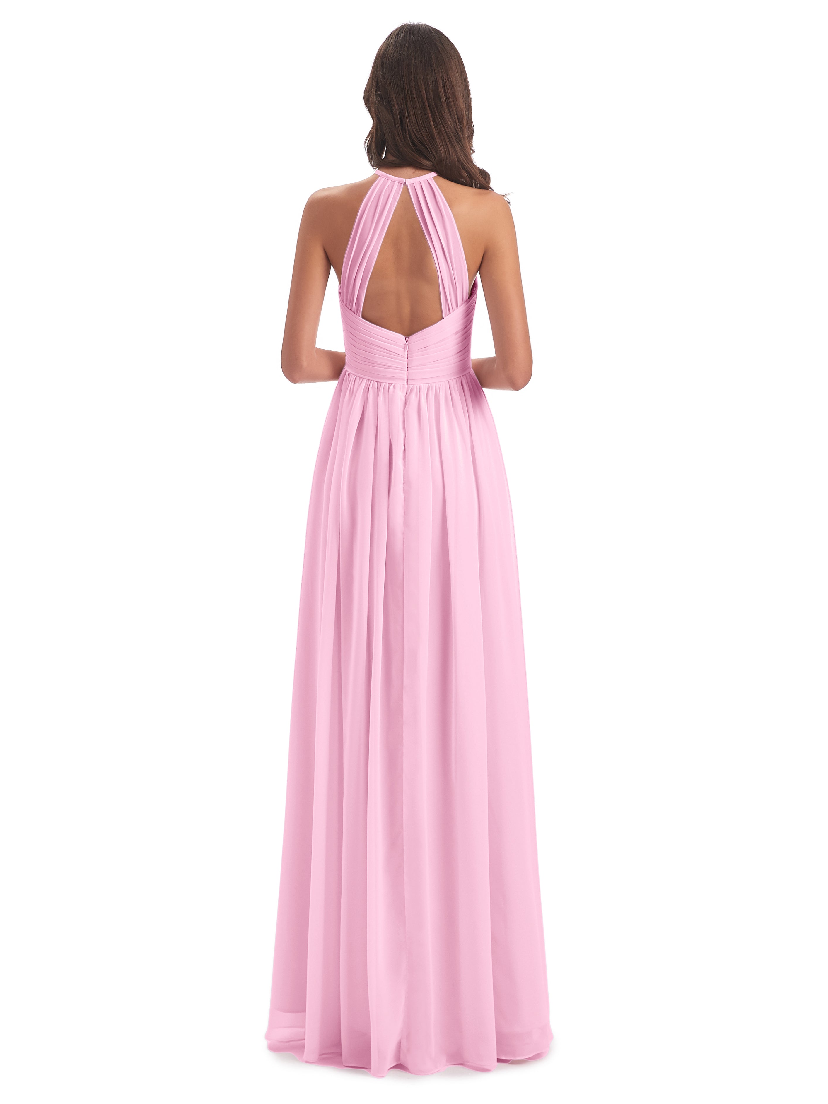 Robe Demoiselle D Honneur Rose Bonbon Dos Ouvert Licou Mousseline Robes Demoiselle D'Honneur
