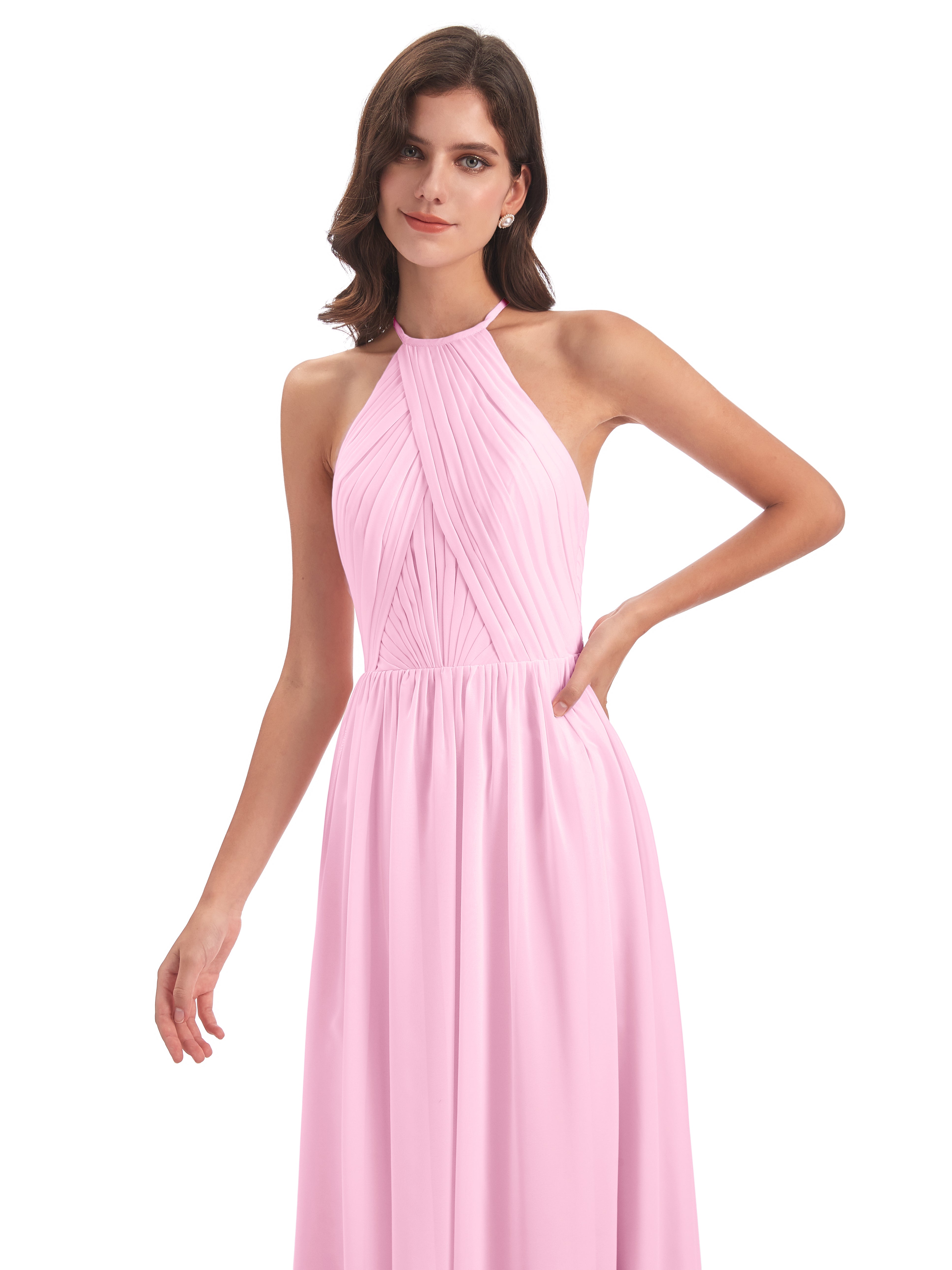 Robe Demoiselle D Honneur Rose Bonbon Dos Ouvert Licou Mousseline Robes Demoiselle D'Honneur