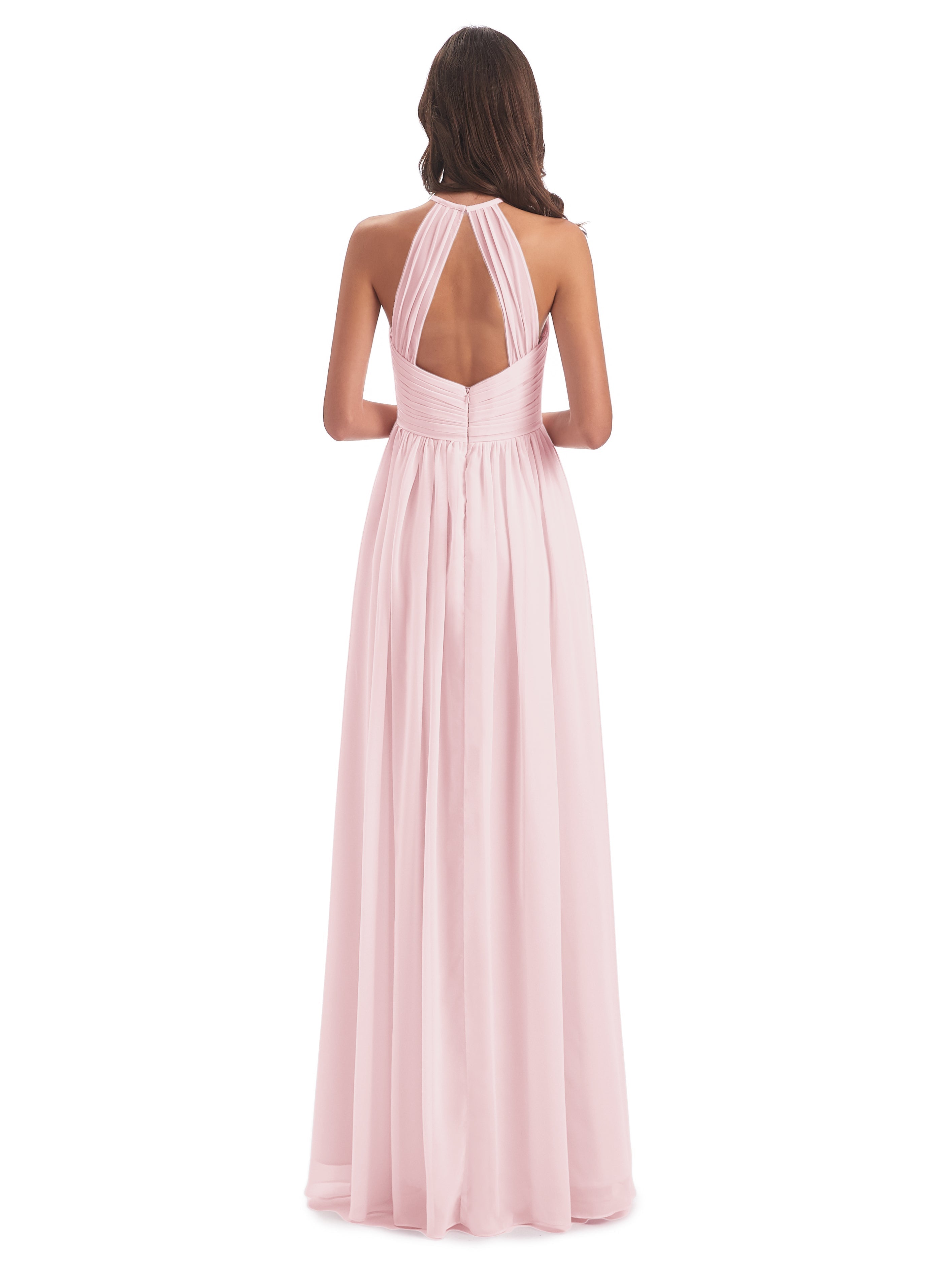 Robes De Demoiselle D'Honneur Rose Pale Dos Ouvert Licou Mousseline Robes Demoiselle D'Honneur