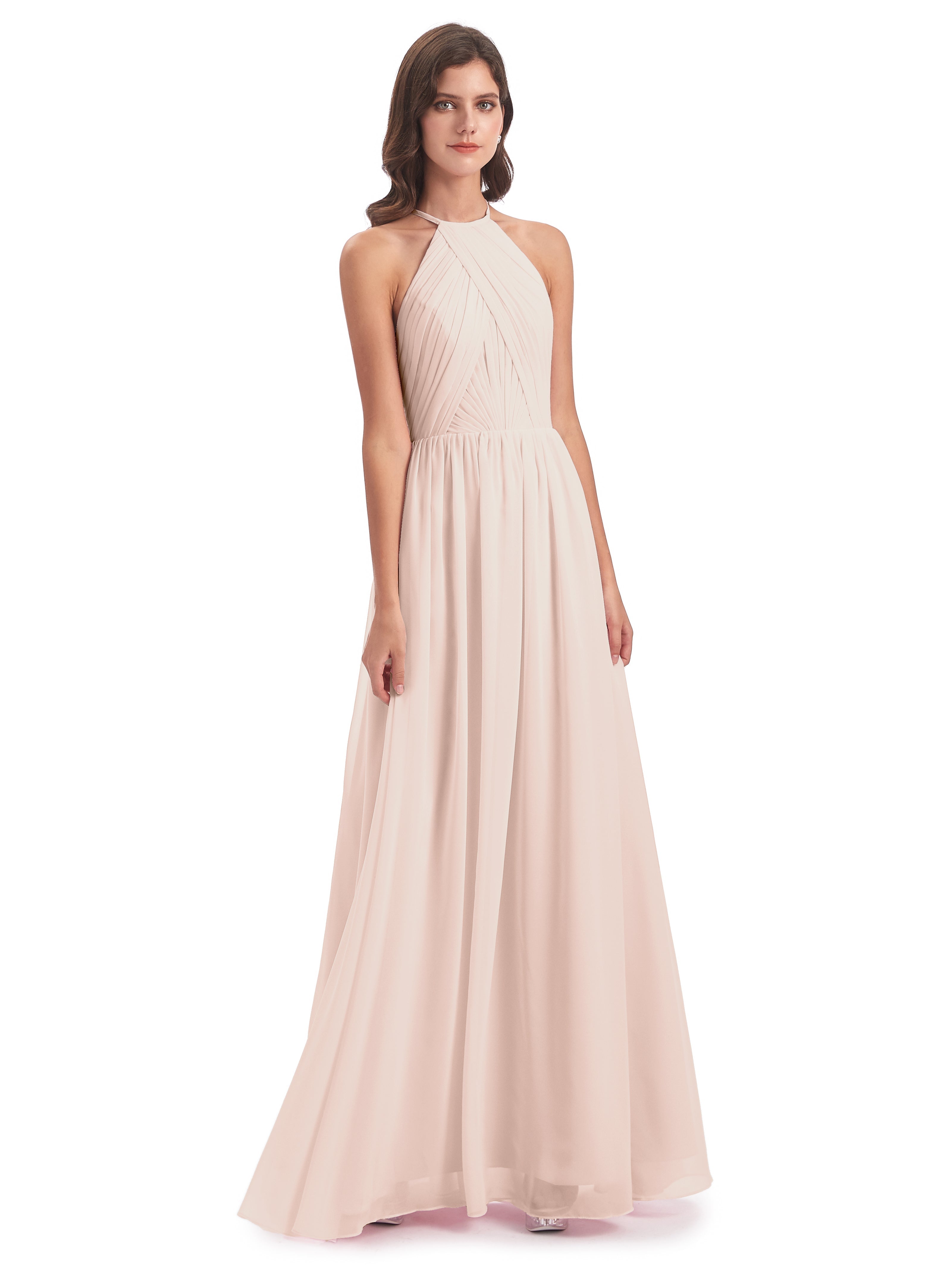 Robe Demoiselle D Honneur Rose Perle Dos Ouvert Licou Mousseline Robes Demoiselle D'Honneur