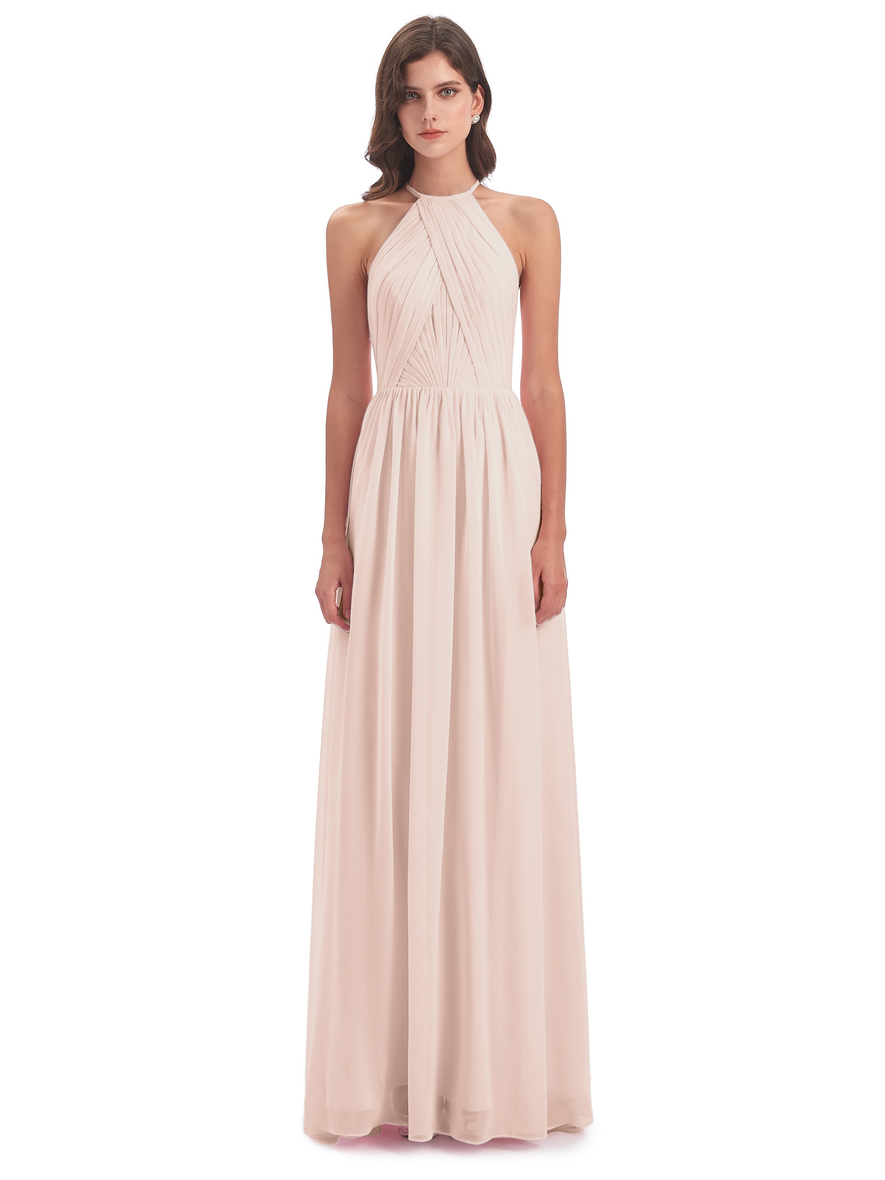 Robe Demoiselle D Honneur Rose Perle Dos Ouvert Licou Mousseline Robes Demoiselle D'Honneur