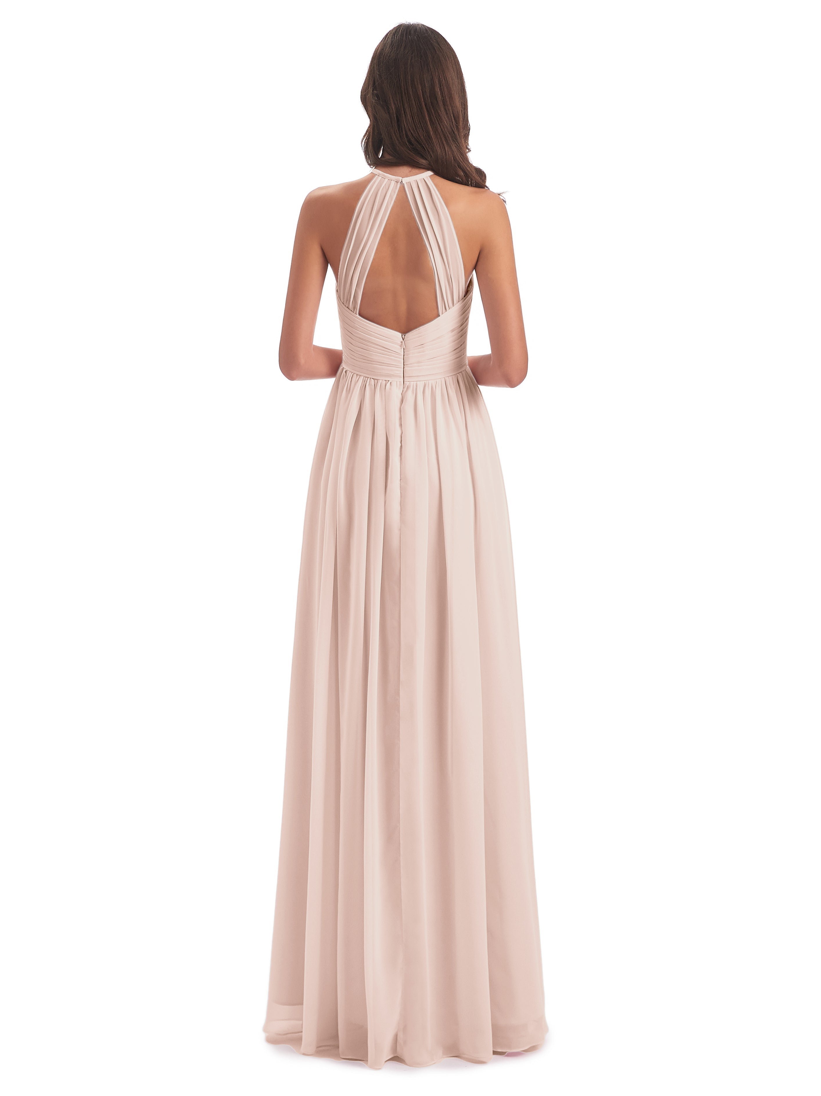 Robe Demoiselle D Honneur Rose Perle Dos Ouvert Licou Mousseline Robes Demoiselle D'Honneur