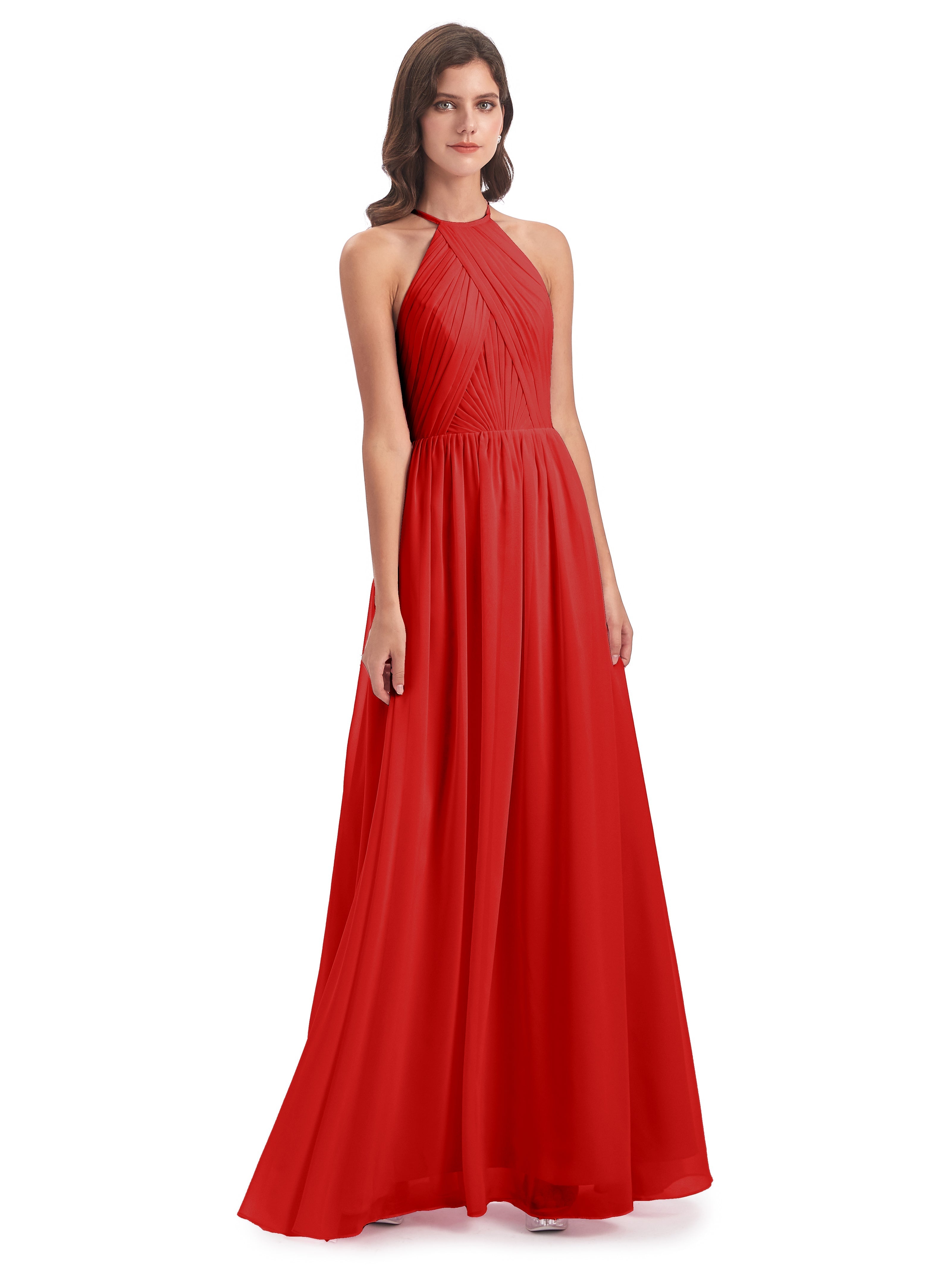 Rouge Robe Demoiselle D Honneur Chic Dos Ouvert Licou Mousseline Robes Demoiselle D'Honneur