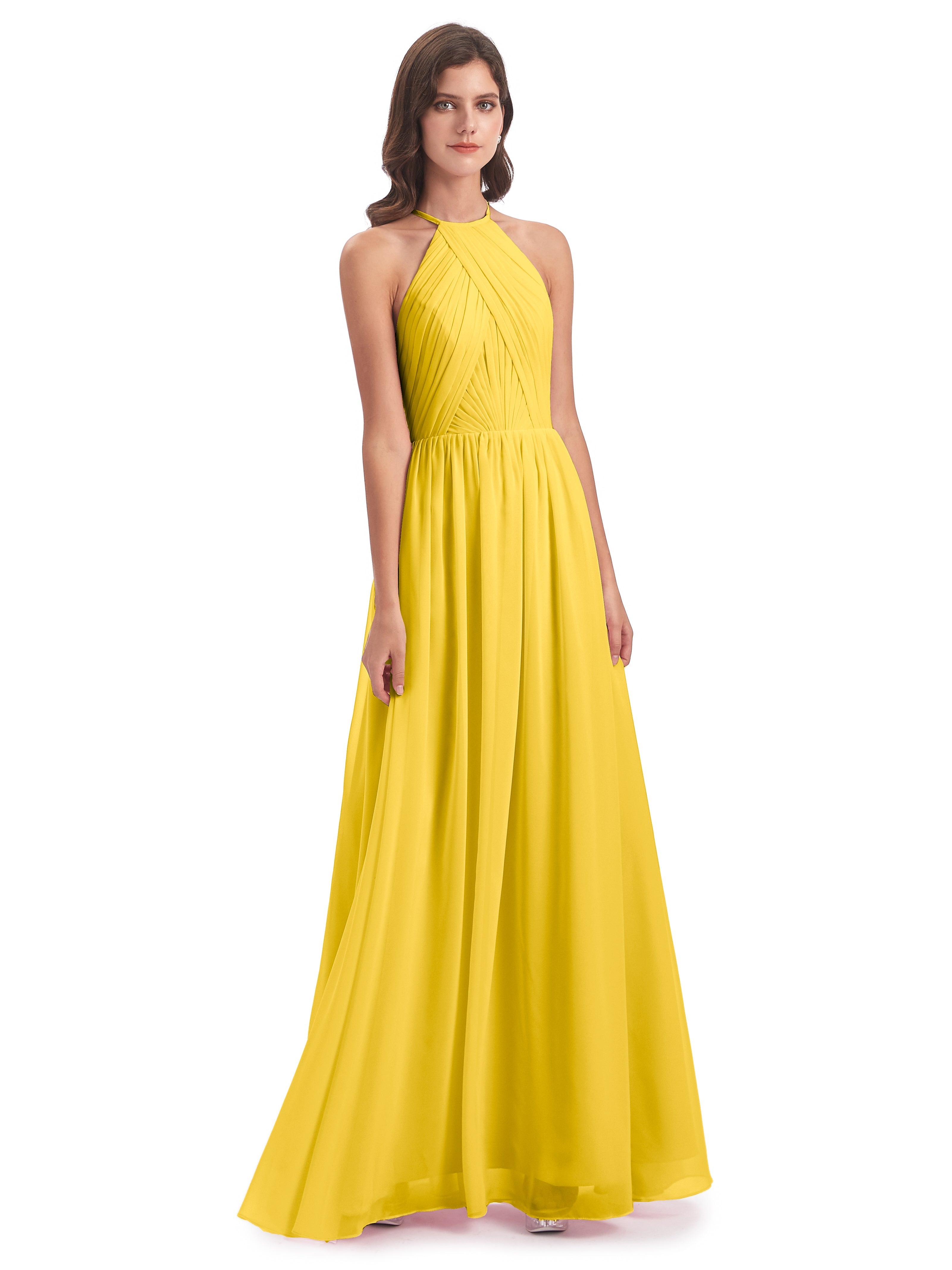 Robe De Demoiselle D'Honneur Souci Dos Ouvert Licou Mousseline Robes Demoiselle D'Honneur