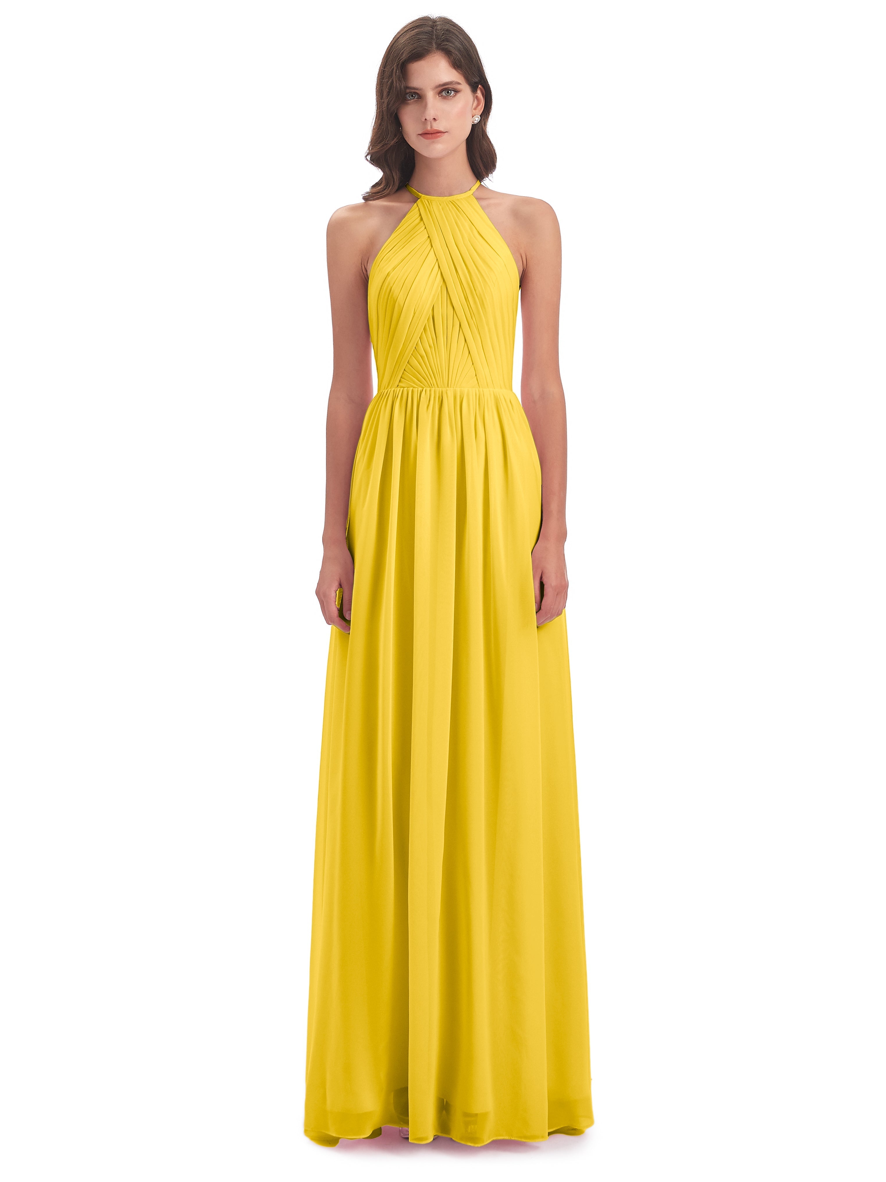 Robe De Demoiselle D'Honneur Souci Dos Ouvert Licou Mousseline Robes Demoiselle D'Honneur