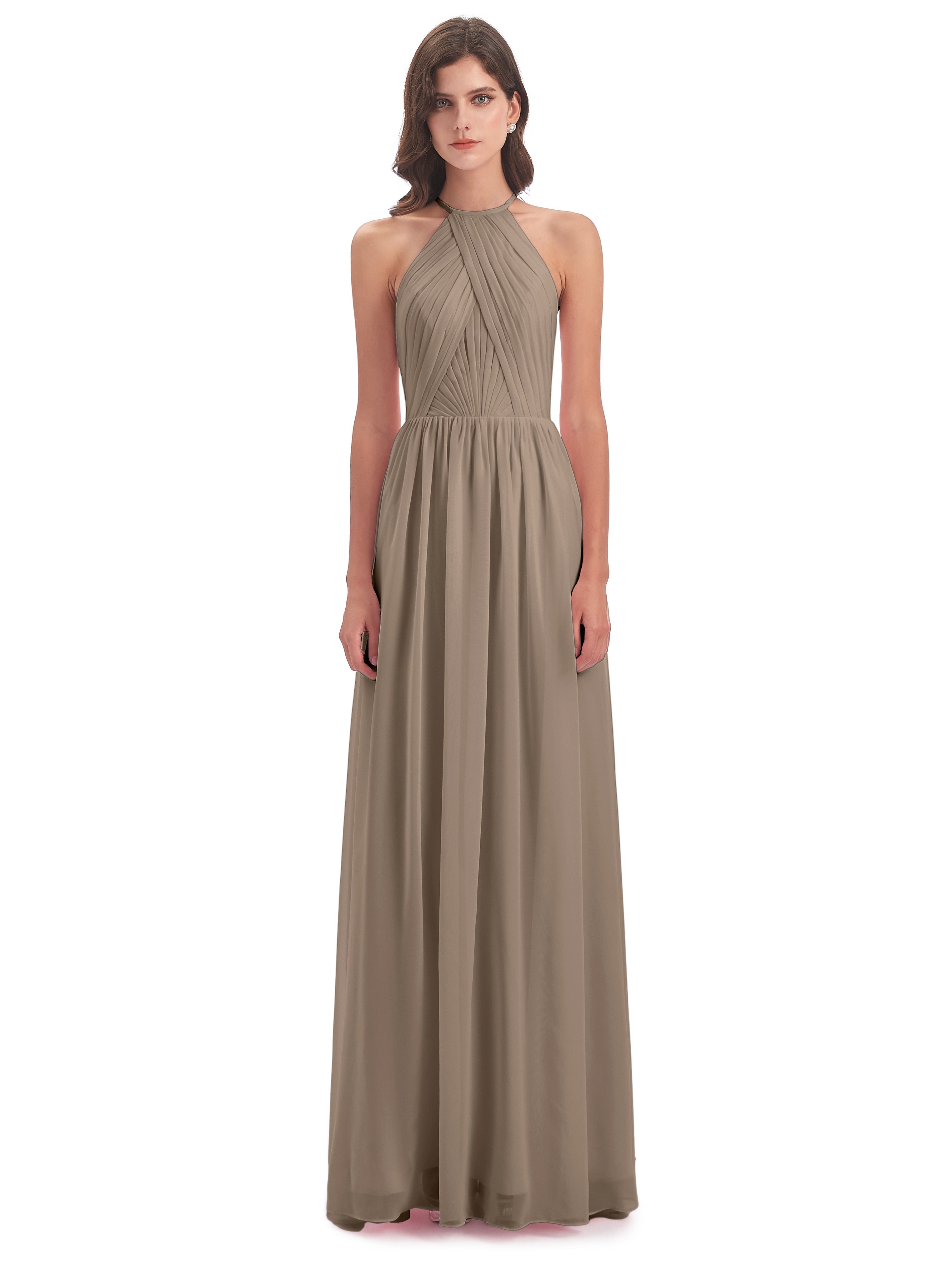 Robe Demoiselle D Honneur Taupe Dos Ouvert Licou Mousseline Robes Demoiselle D'Honneur