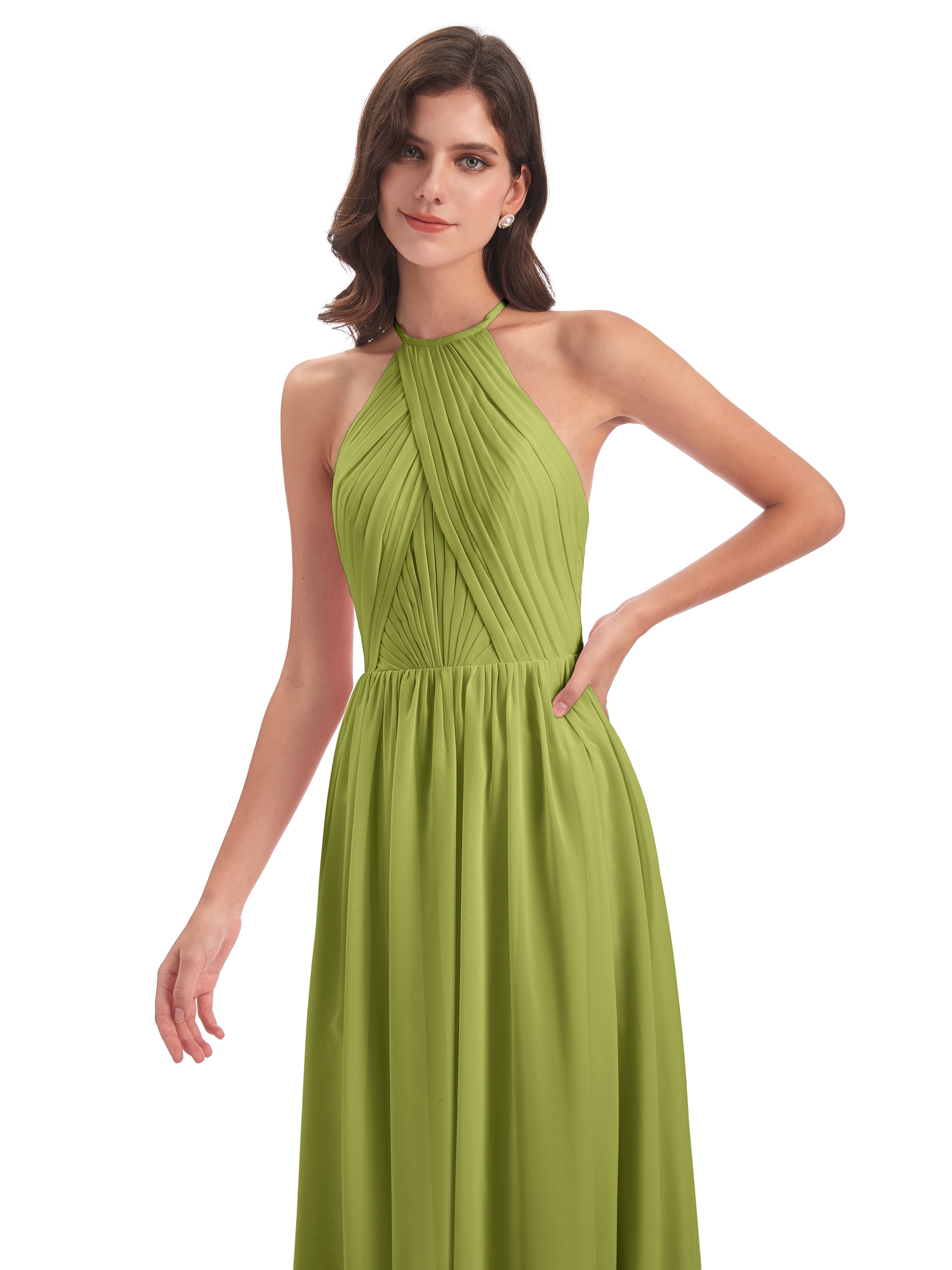 Robes De Demoiselle D'Honneur Trèfle Dos Ouvert Licou Mousseline Robes Demoiselle D'Honneur