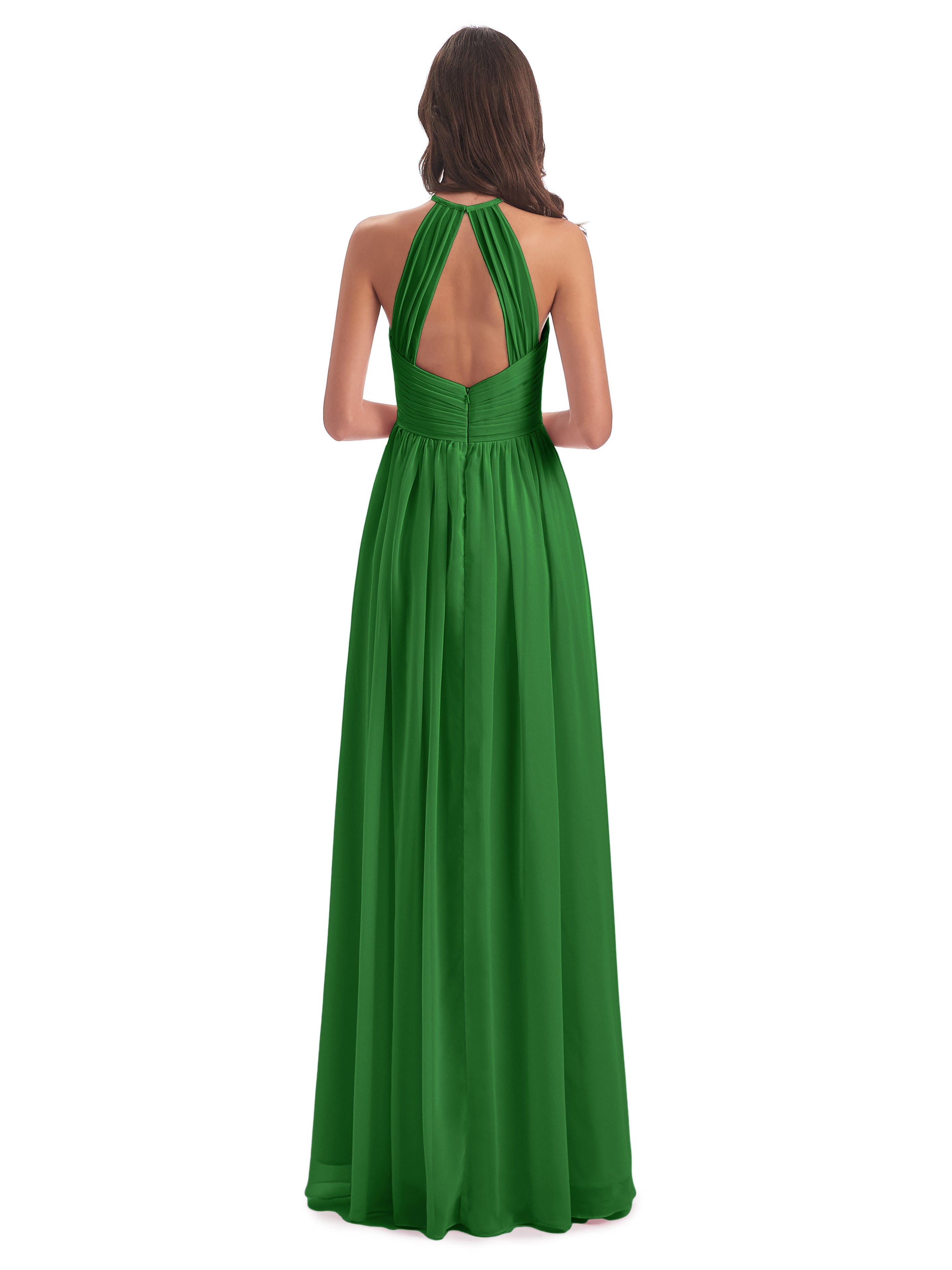 Robe Longue Verte Demoiselle D Honneur Dos Ouvert Licou Mousseline Robes Demoiselle D'Honneur